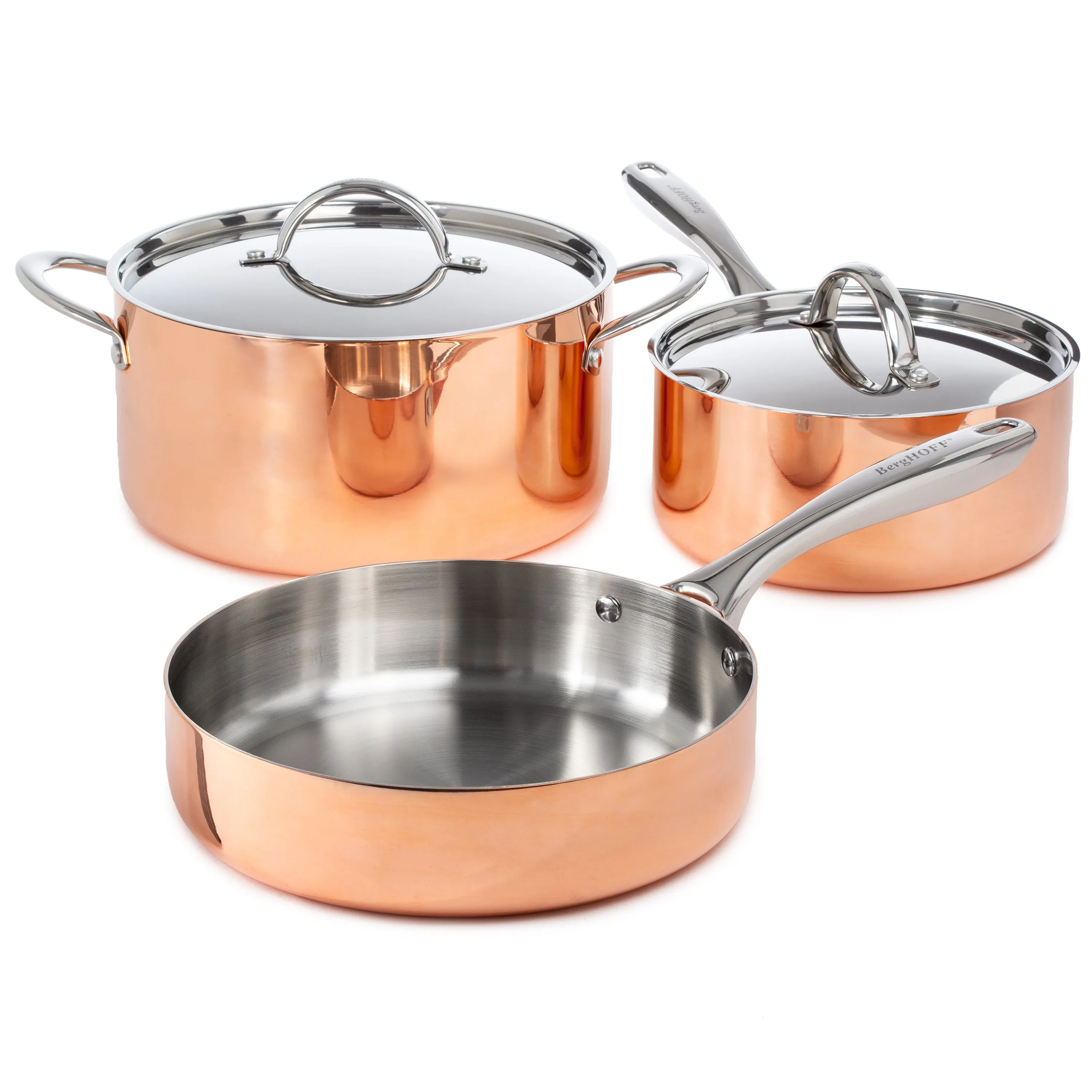 BergHOFF Vintage 5pc Tri-Ply Copper Cookware Set with Lids, Polished