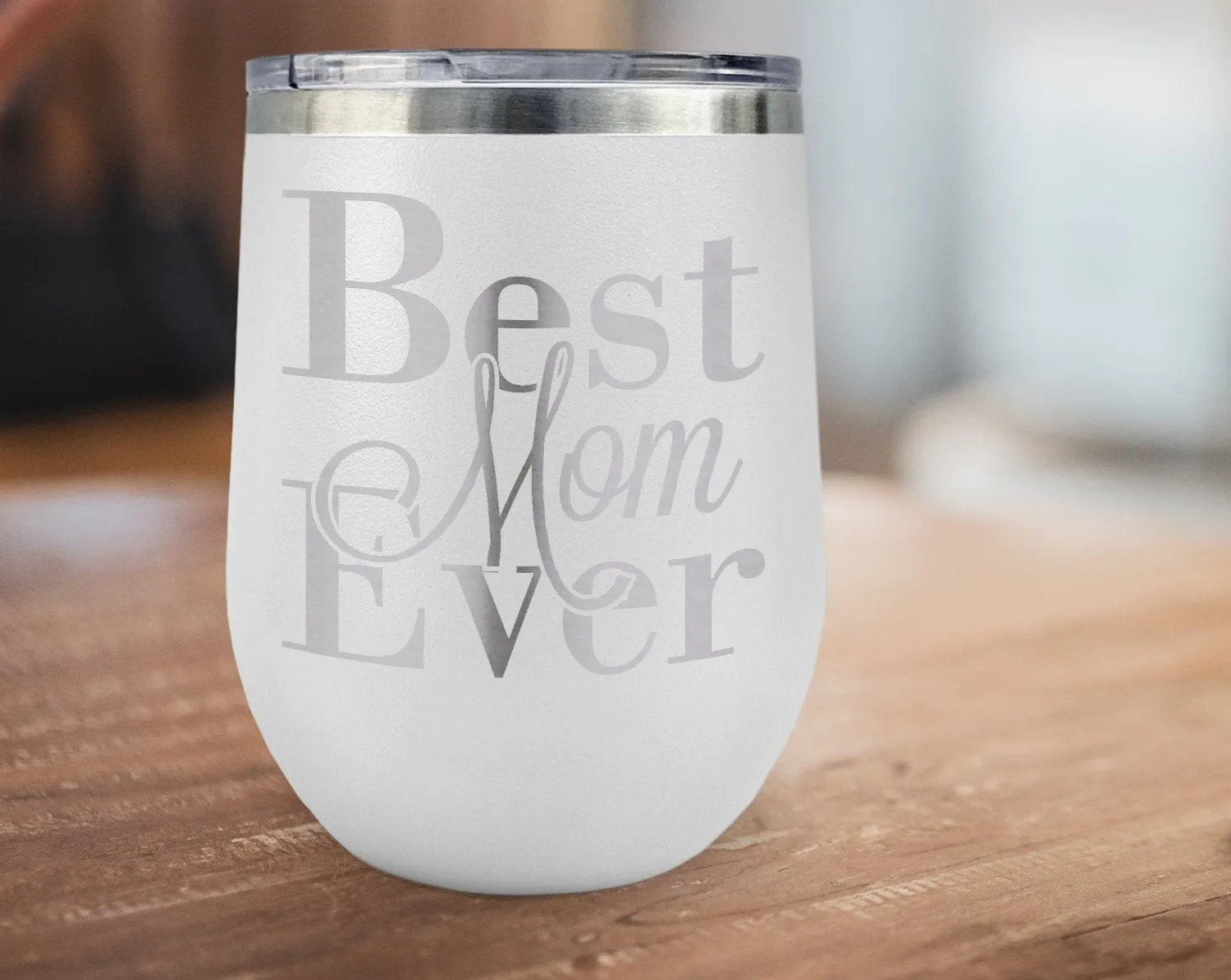 Best Mom Ever Wine Sippy Cup 12oz Engraved Tumbler Birthday for Mother in law Mom Stemless Glass for Wife Sister from Baby Son Daughter