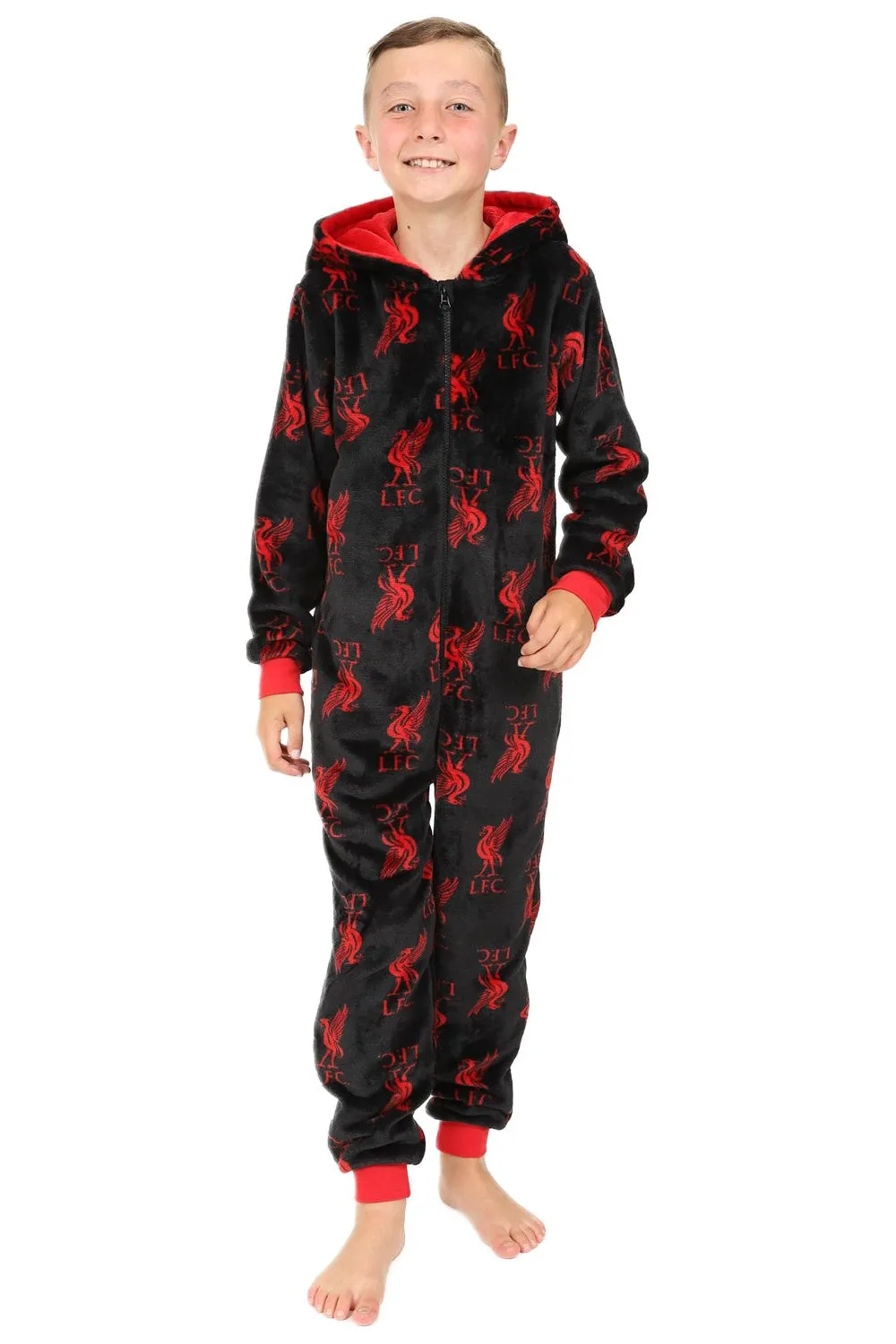 Black Liverpool Football Club Boys Fleece Sleepsuit Kids All in One