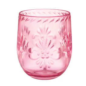 Boho Vibes Pink Floral Plastic Stemless Wine Glass Debossed Finish 414ml Each