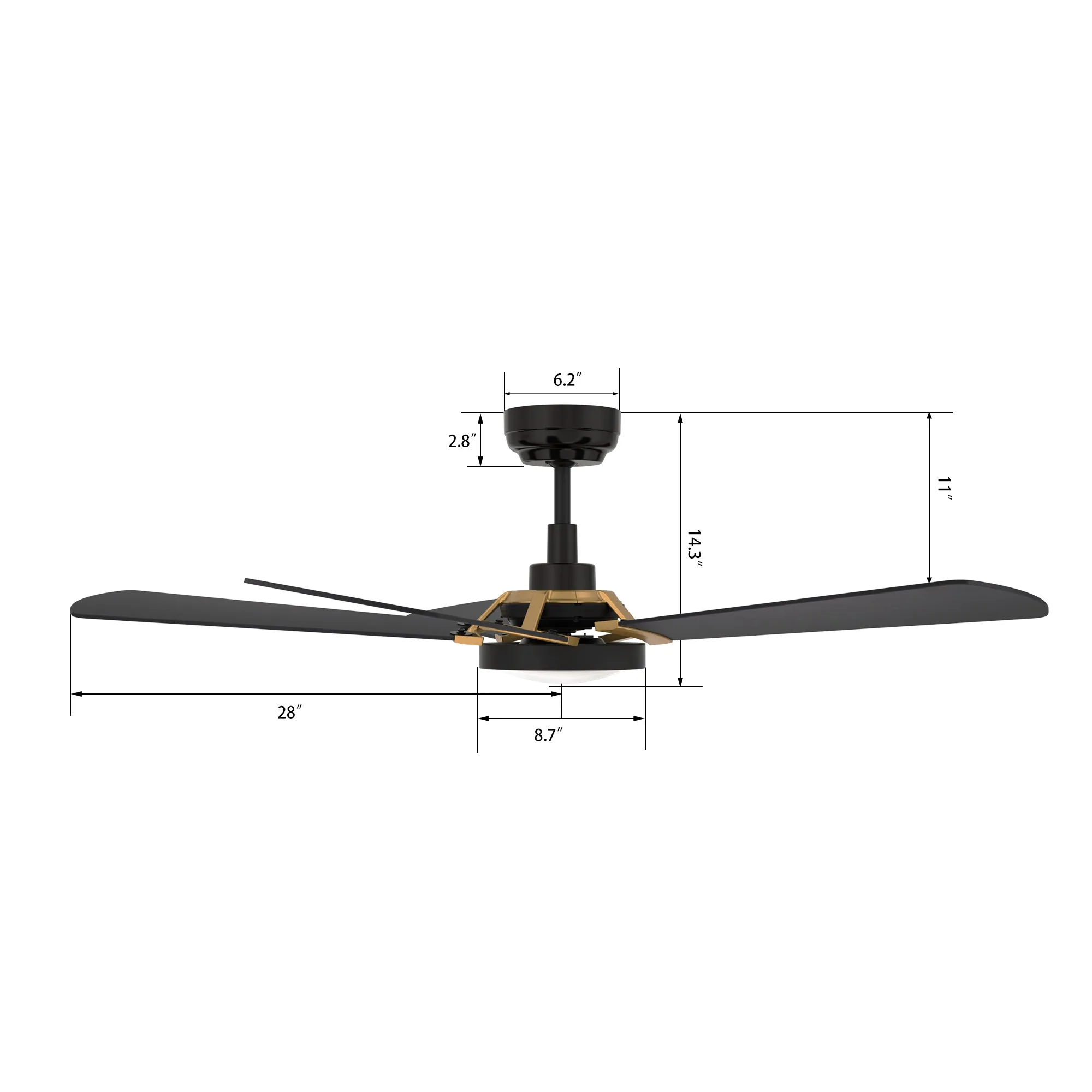 BRISA 56 inch 5-Blade Smart Ceiling Fan with LED Light Kit & Remote Control- Black/Black (Gold Detail)