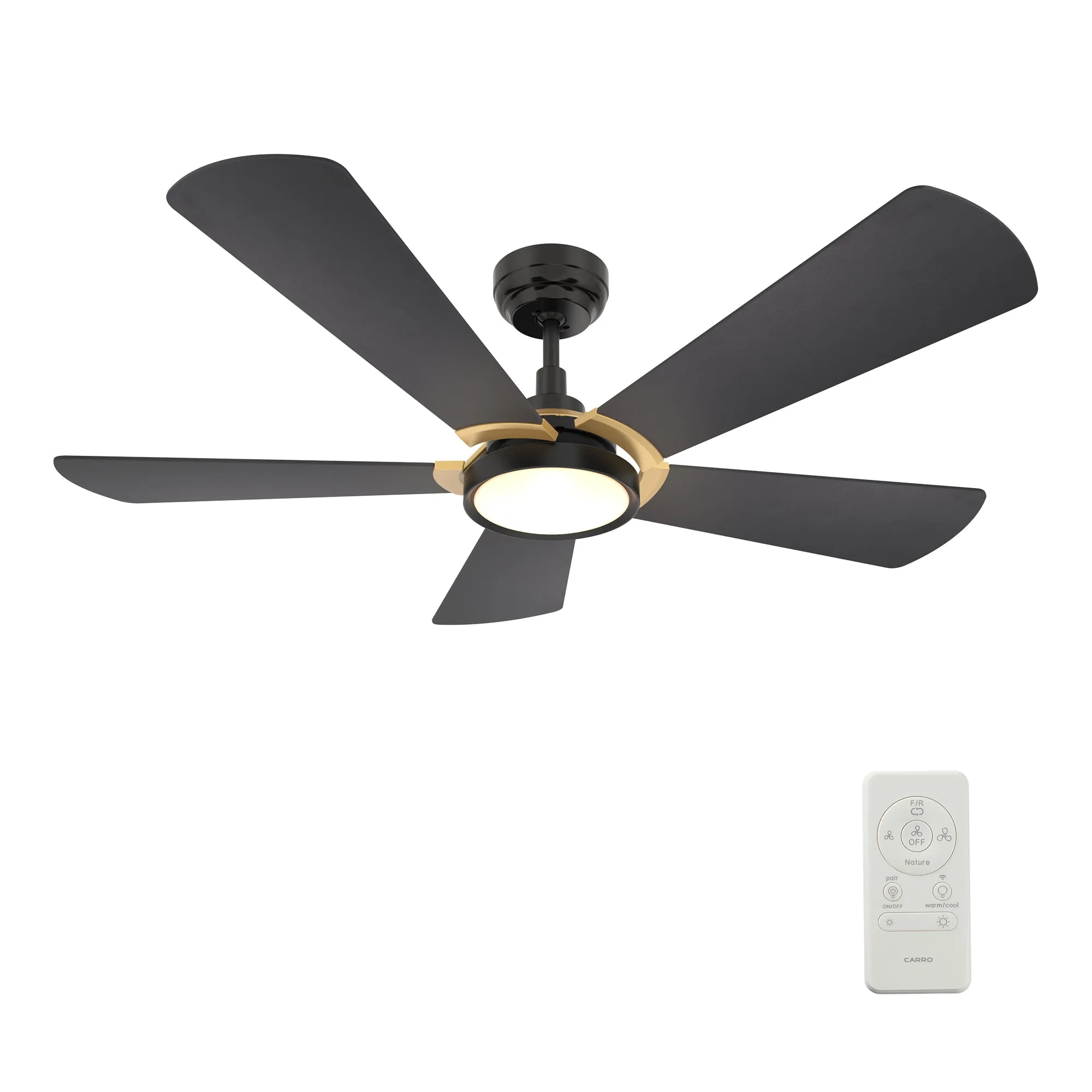 BRISA 56 inch 5-Blade Smart Ceiling Fan with LED Light Kit & Remote Control- Black/Black (Gold Detail)