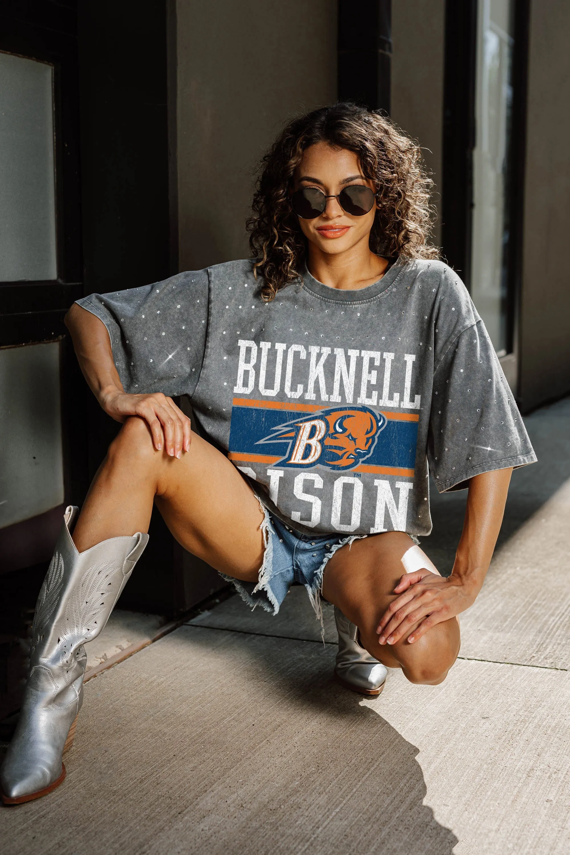 BUCKNELL BISON ON THE BALL MINI RHINESTONE SHORT SLEEVE CLASSIC TEE