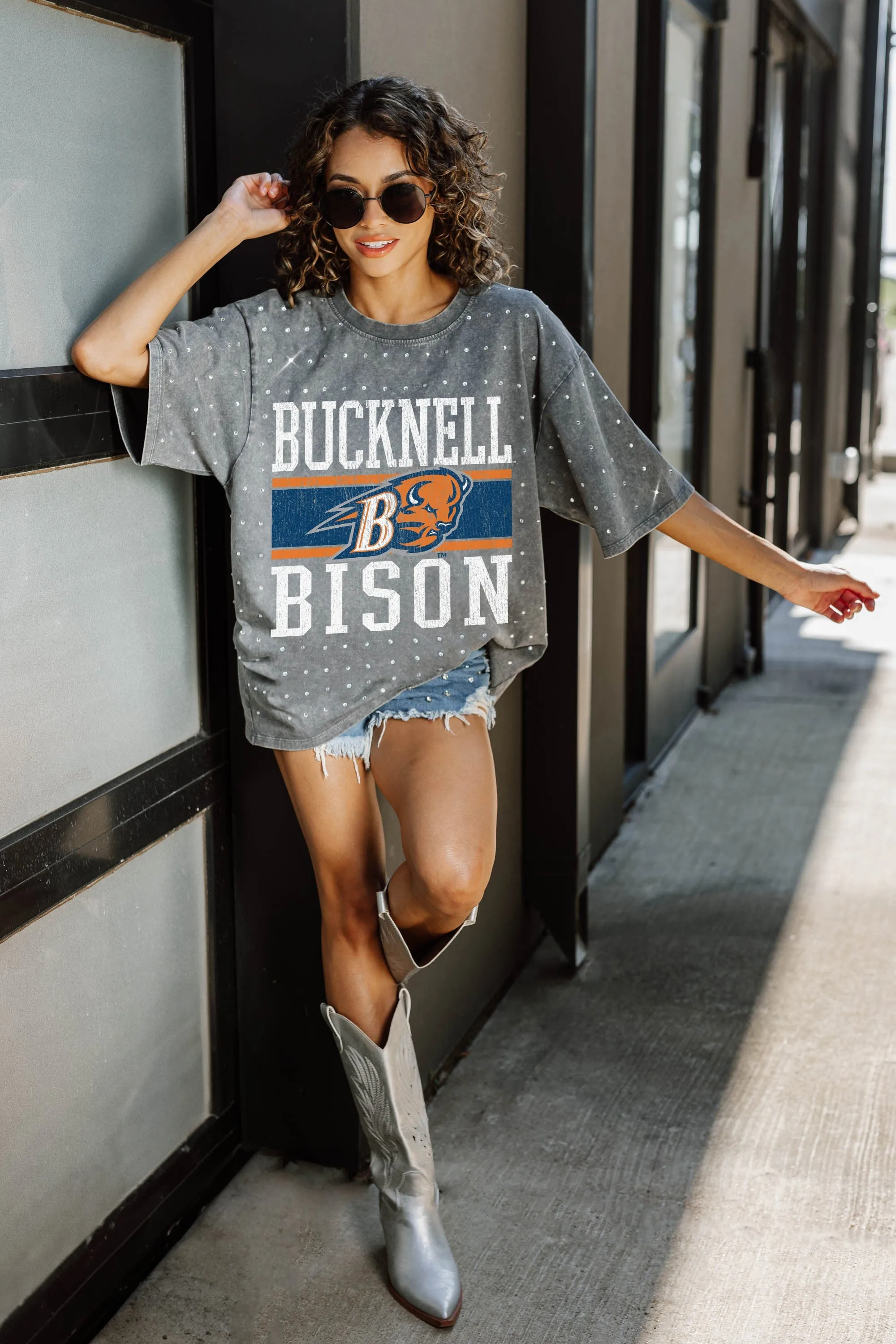 BUCKNELL BISON ON THE BALL MINI RHINESTONE SHORT SLEEVE CLASSIC TEE