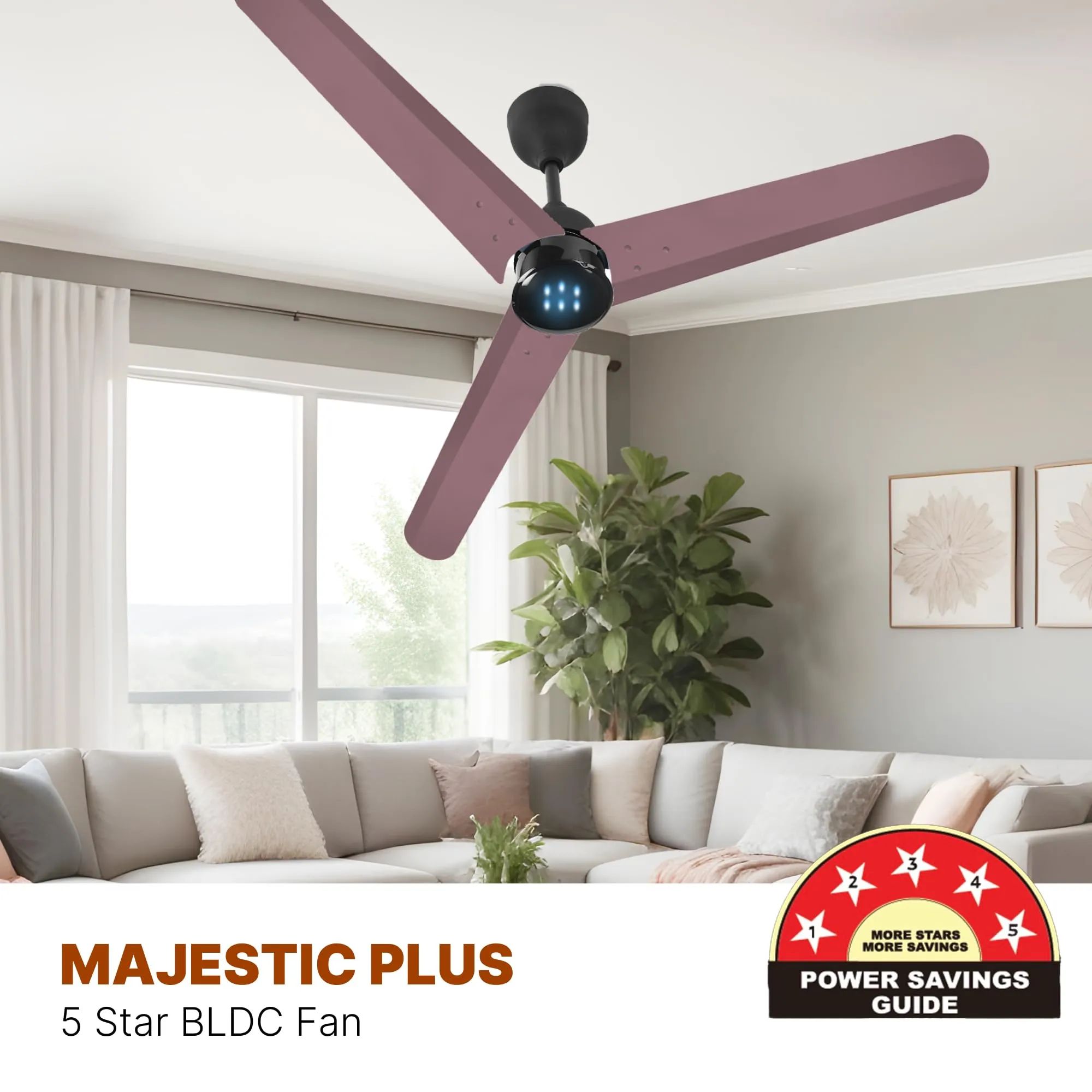 Candes 1200mm Bldc Ceiling Fan with LED Indicator | BEE 5 Star High Speed fan for Home | Silent Remote fan | 6 Speed Levels | High Air delivery | Energy Saving | 2 Yr Manufacturer Warranty | Brown