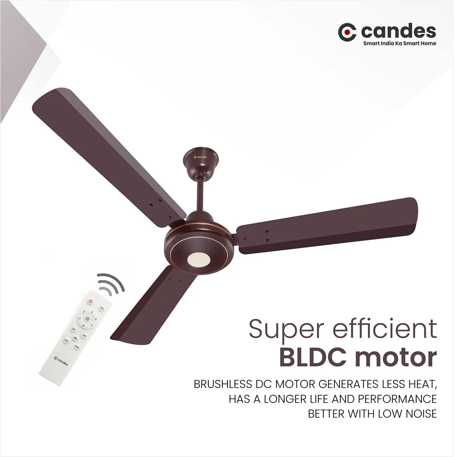 Candes Acura BLDC Ceiling Fan 1200mm / 48 inch | BEE 5 Star Rated, Upto 65% Energy Saving, High Air Delivery & High Speed Ceiling Fans for Home | 2 1 Years Warranty | Brown