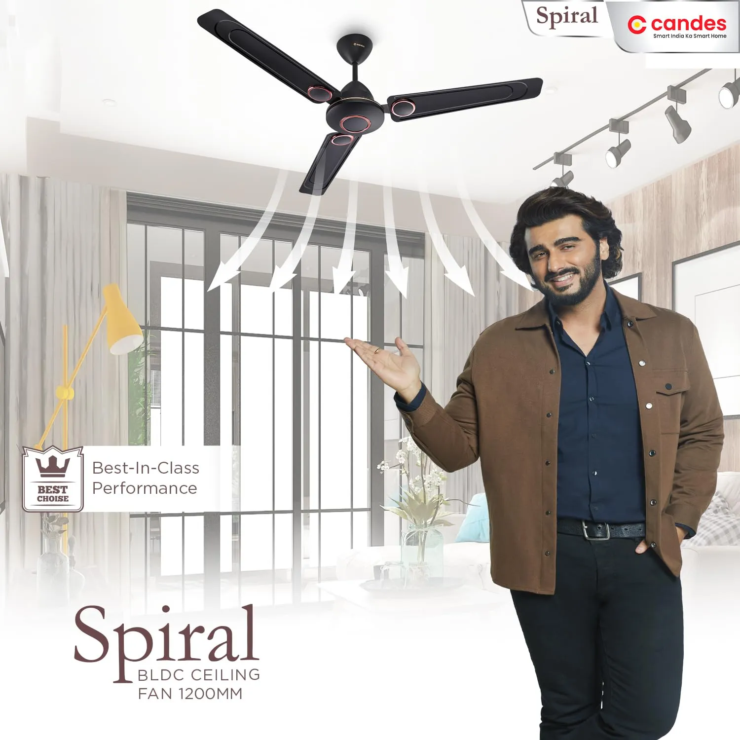 Candes Spiral Bldc Ceiling Fan 1200Mm / 48 Inch | Bee 5 stars Rated, Upto 65% Energy Saving, High Air Delivery & High Speed Ceiling Fans For Home | 2 1 Years Warranty | Coffee Brown