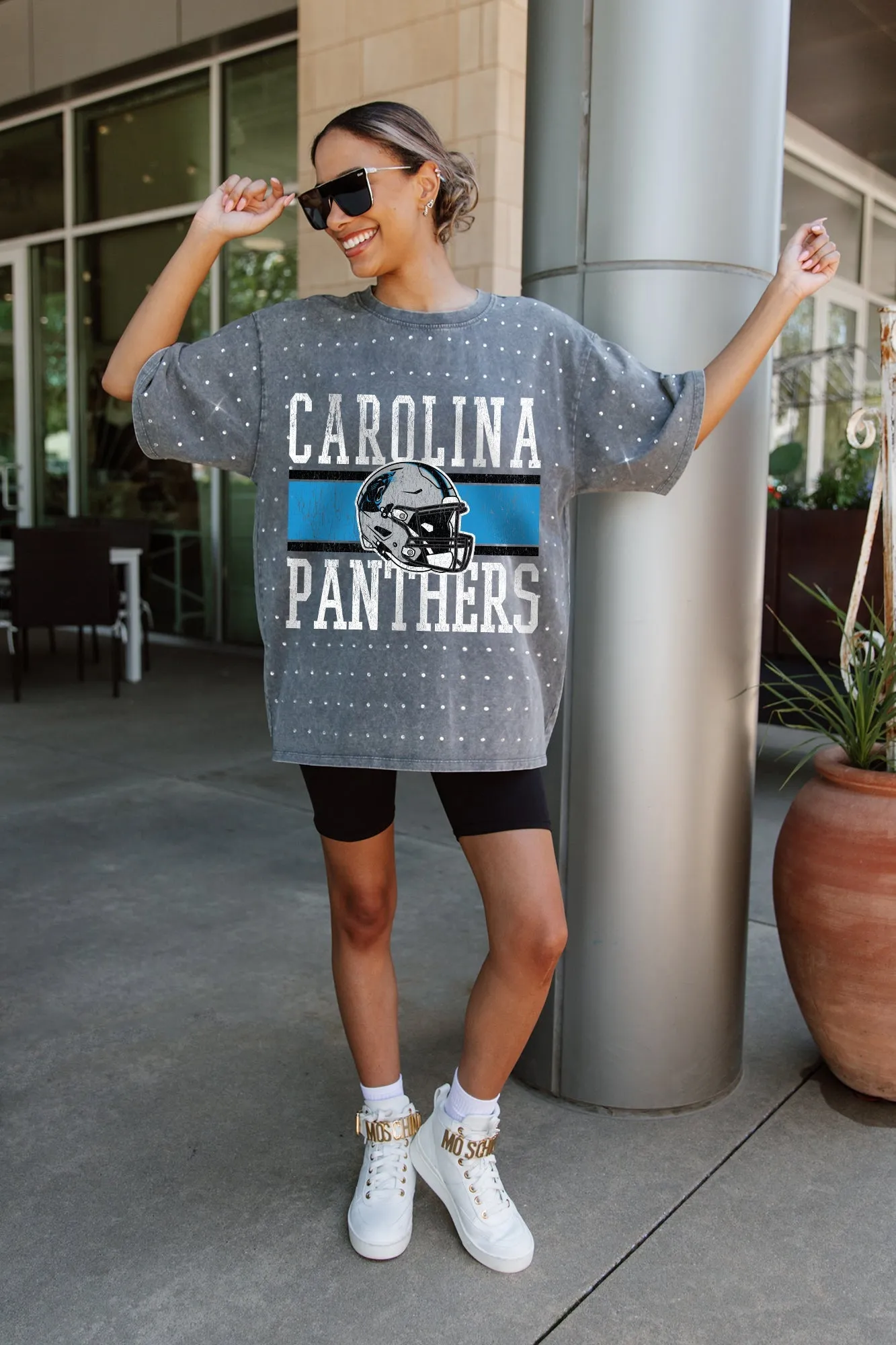 CAROLINA PANTHERS ON THE BALL MINI RHINESTONE SHORT SLEEVE CLASSIC TEE