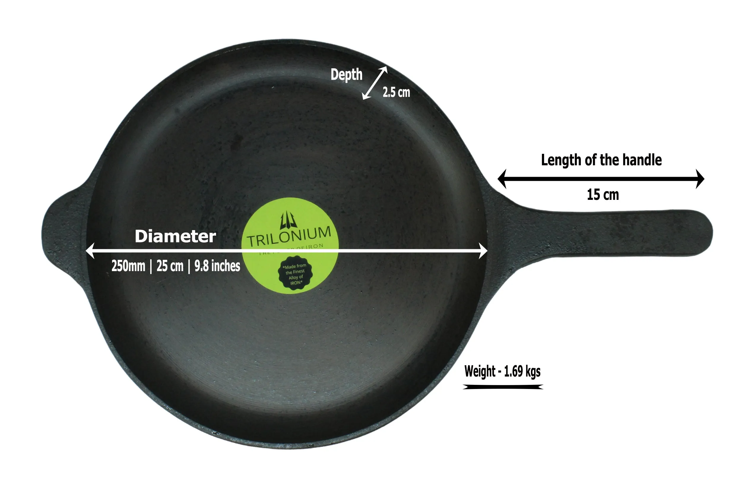 Cast Iron Skillet | Shallow Fry Pan | Omlete Pan | Pre-Seasoned | 25cm | 1.69 Kgs | Induction Compatible