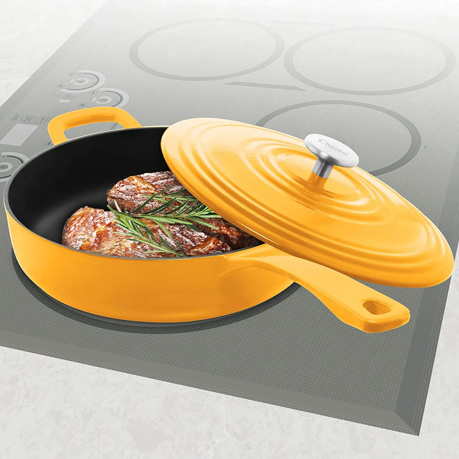 Chantal Enameled Cast Iron Cookware, 4 quart Saute Skillet, Marigold