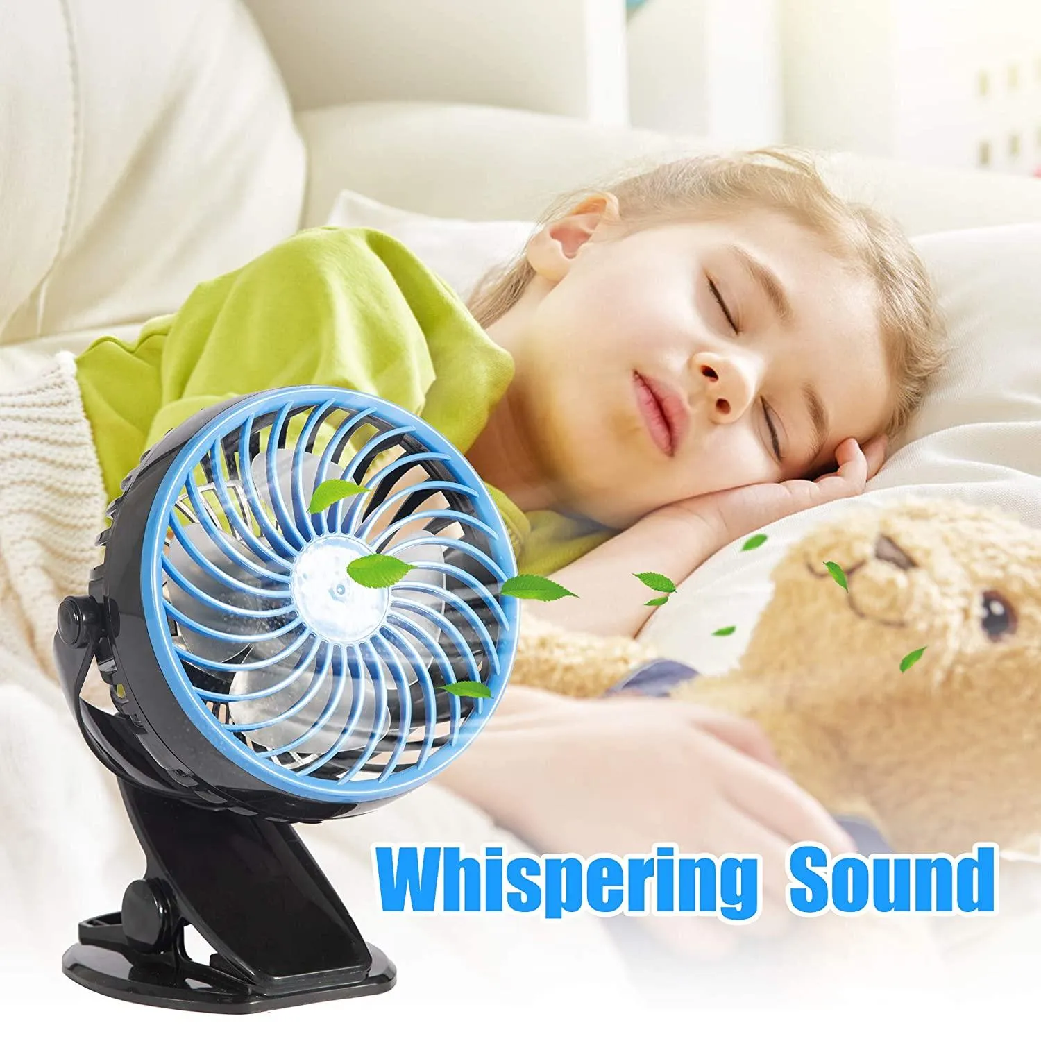 Clip on Desk Portable Fan for Stroller Battery Operated Small Personal Fan for Treadmill Bed Grow Tent Rechargeable,USB Powered Lithium Ion Fan