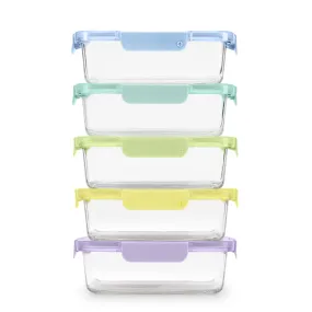 Color Lock® Glass Food Storage, 5 Cup Set of 5