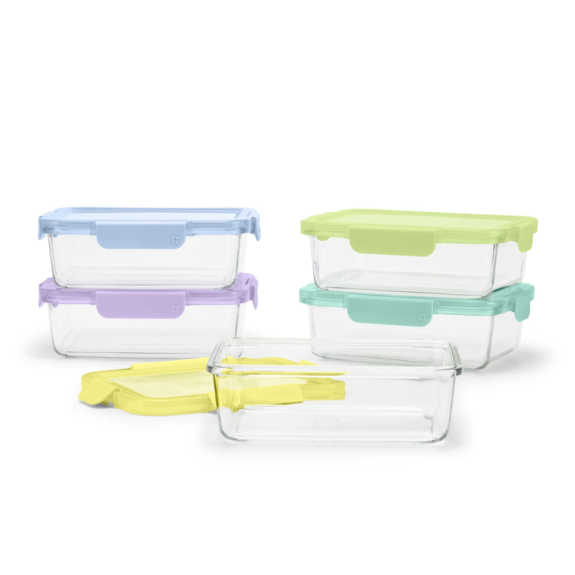 Color Lock® Glass Food Storage, 5 Cup Set of 5