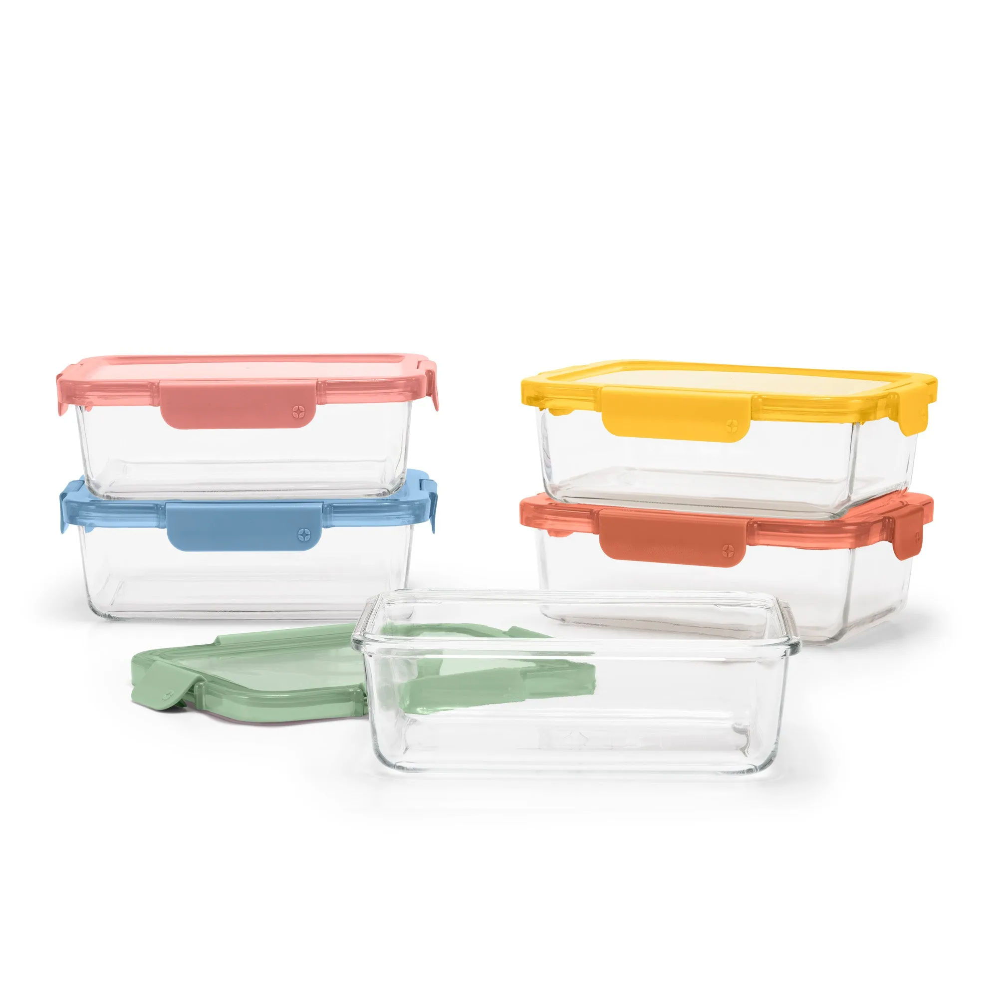 Color Lock® Glass Food Storage, 5 Cup Set of 5