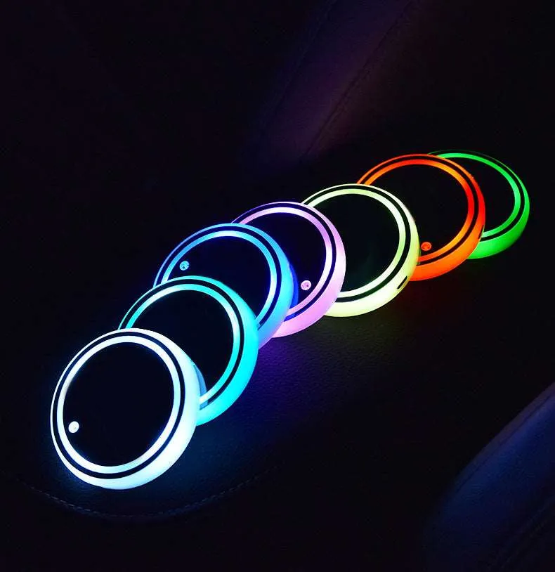 Colorful LED Light-up Solar & USB Charging Non-slip Ambient Light Cup Holder For Car