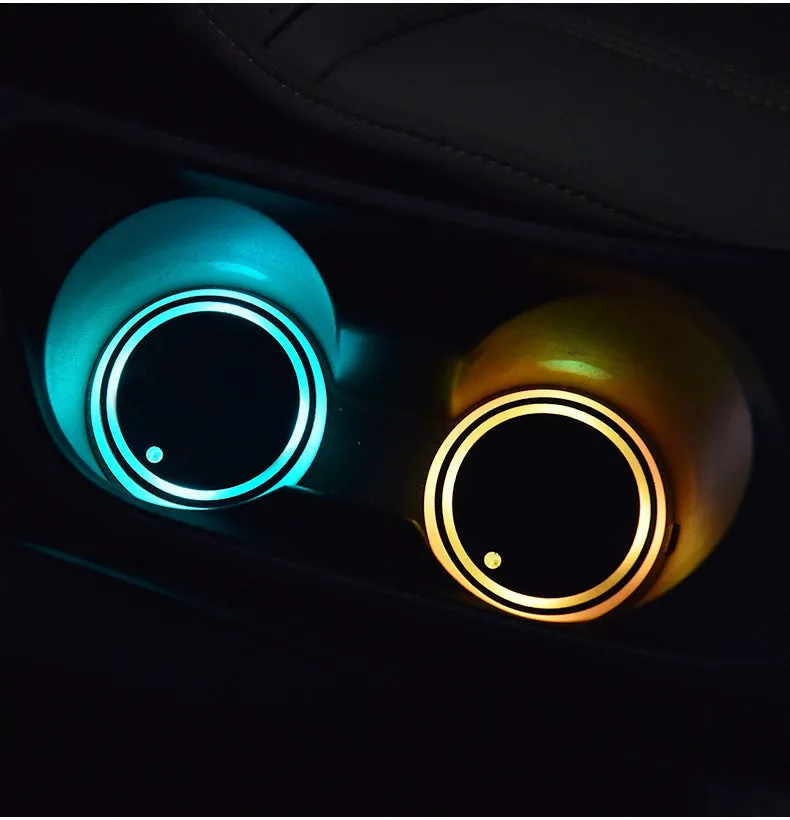 Colorful LED Light-up Solar & USB Charging Non-slip Ambient Light Cup Holder For Car