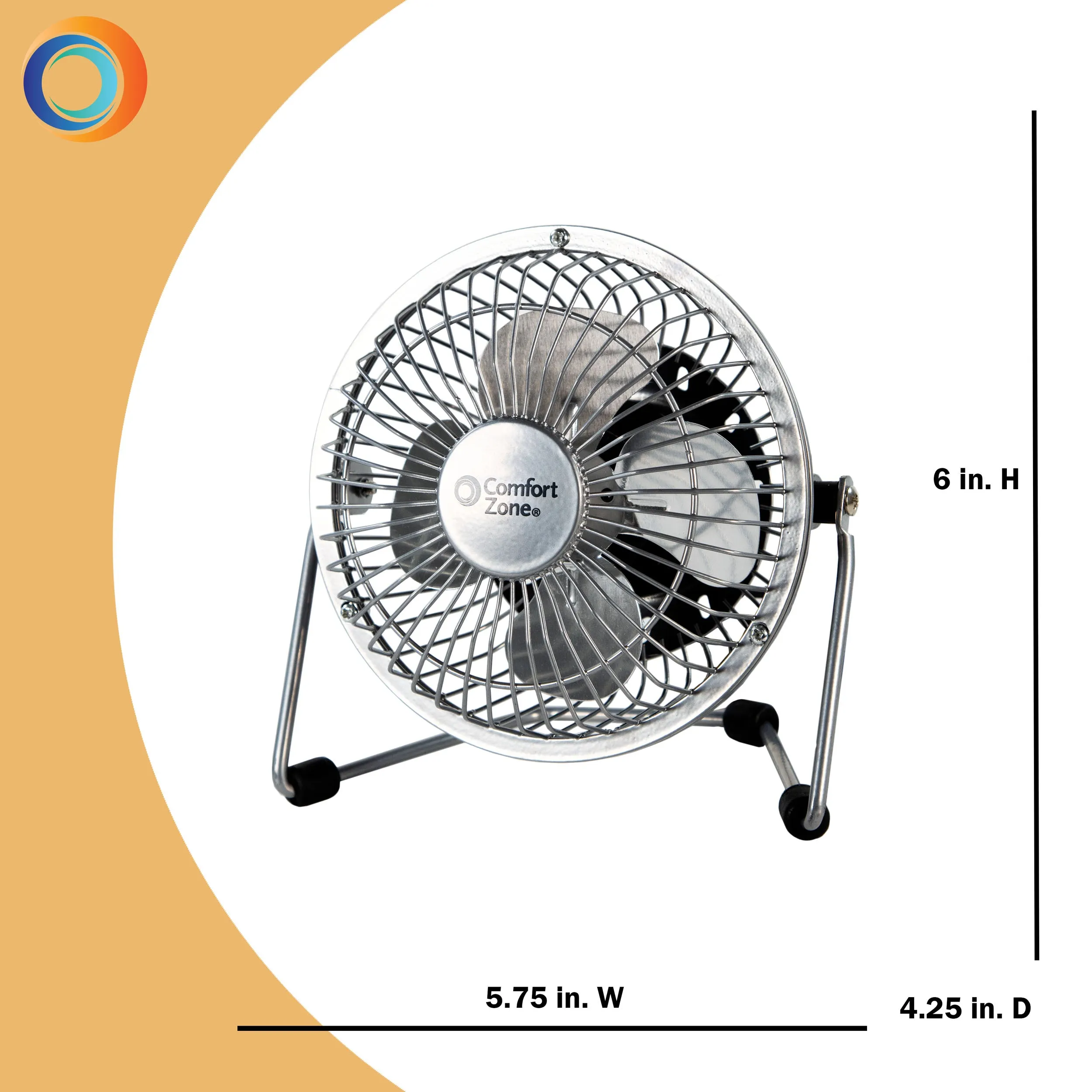 Comfort Zone 4" 1-Speed Desktop Fan in Silver & Black