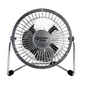 Comfort Zone 4" 1-Speed Desktop Fan in Silver & Black