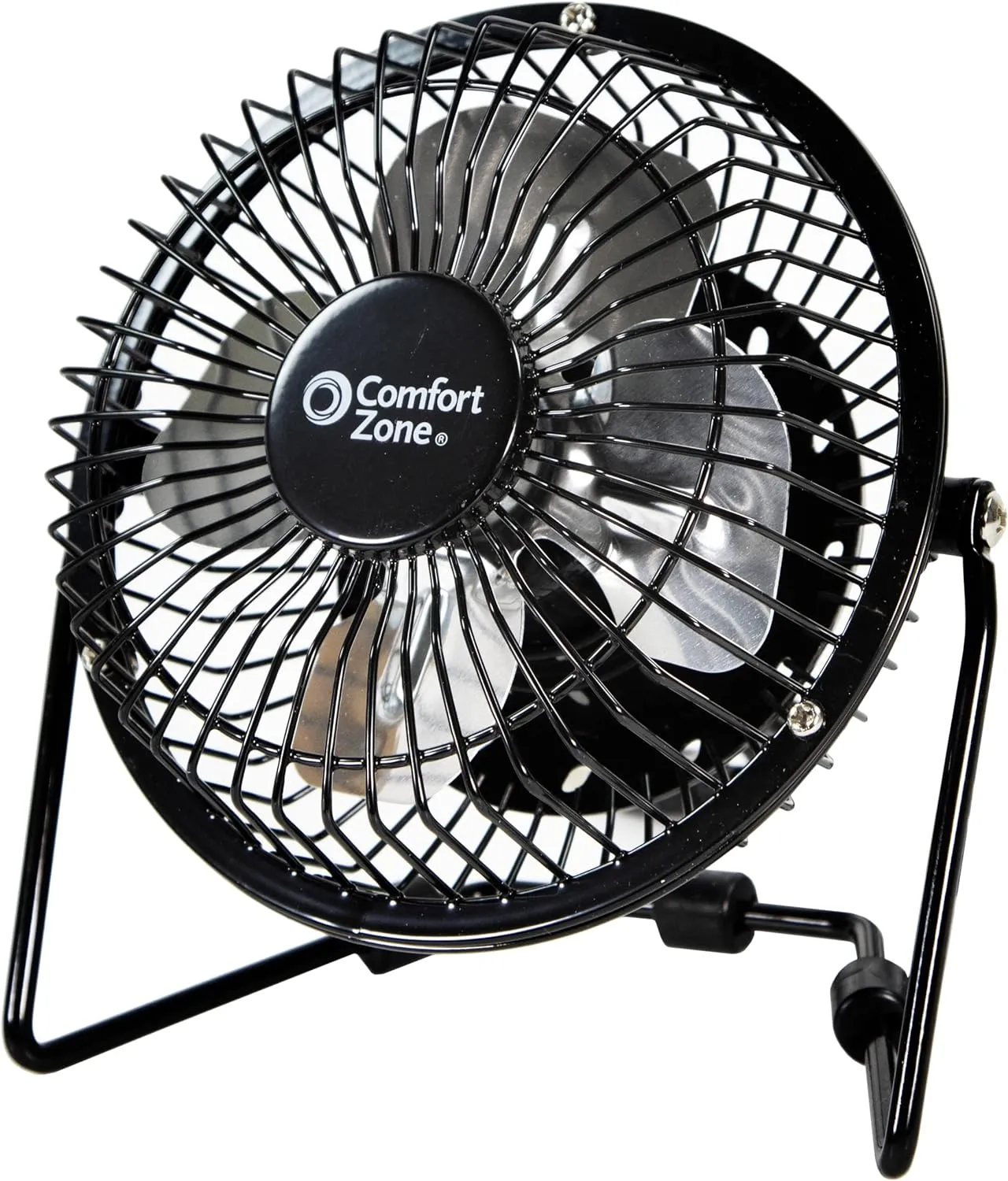 Comfort Zone 4" 1-Speed Desktop Fan in Silver & Black