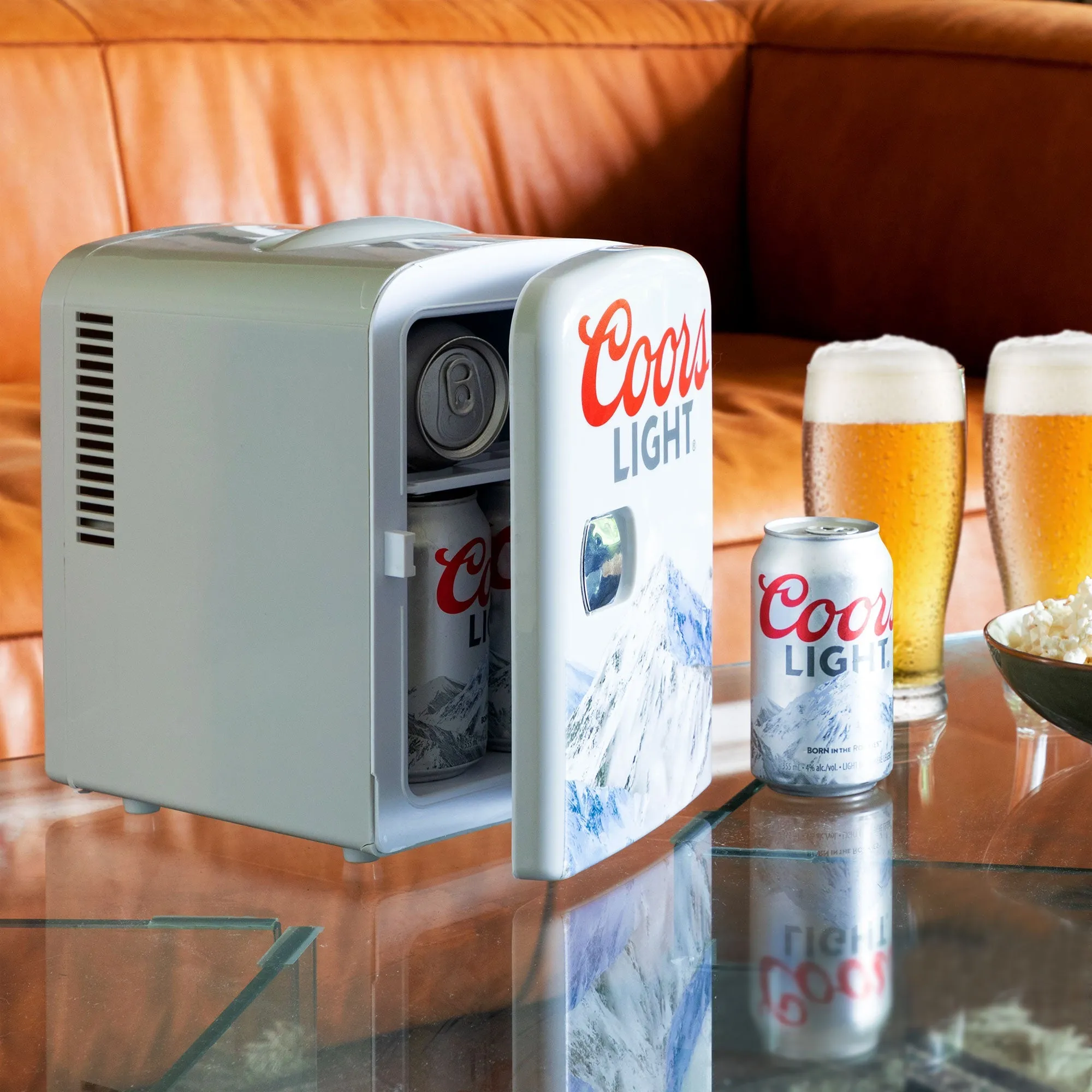 Coors Light 6 Can Mini Fridge, 4 L (4.2 qt) Portable Thermoelectric Cooler, Gray, for Beer, Snacks, Lunch, Drinks, Skincare, Cosmetics, Unique Desk Accessory for Home, Office, Bar, Dorm