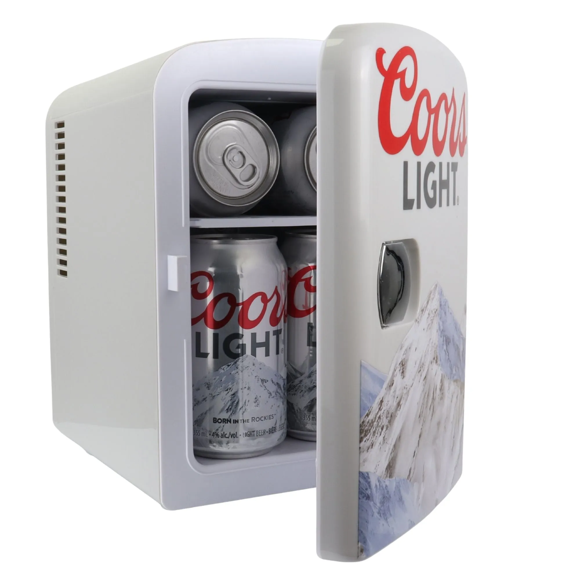 Coors Light 6 Can Mini Fridge, 4 L (4.2 qt) Portable Thermoelectric Cooler, Gray, for Beer, Snacks, Lunch, Drinks, Skincare, Cosmetics, Unique Desk Accessory for Home, Office, Bar, Dorm