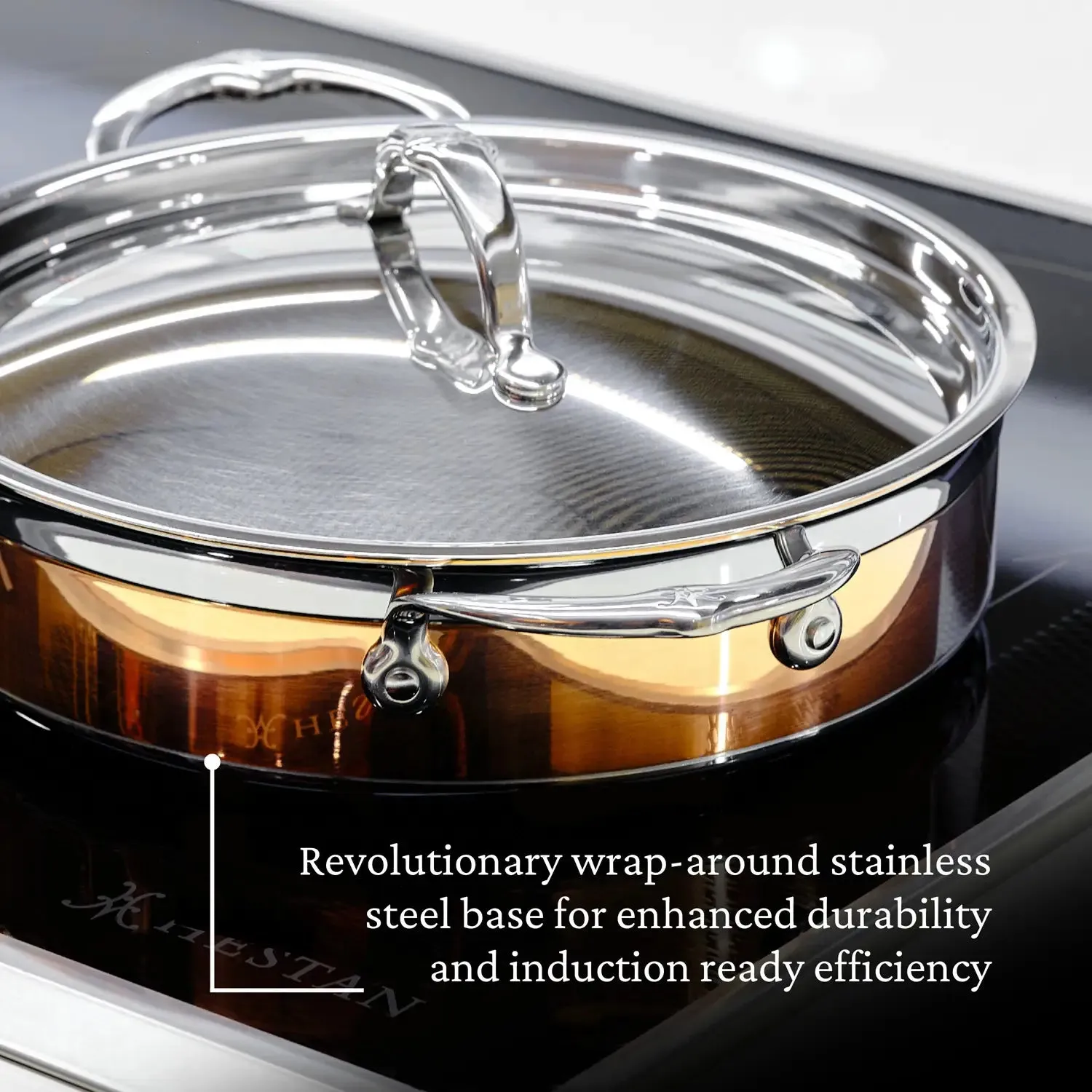 Copper Induction Sauteuse with Lid, 3.5-Quart