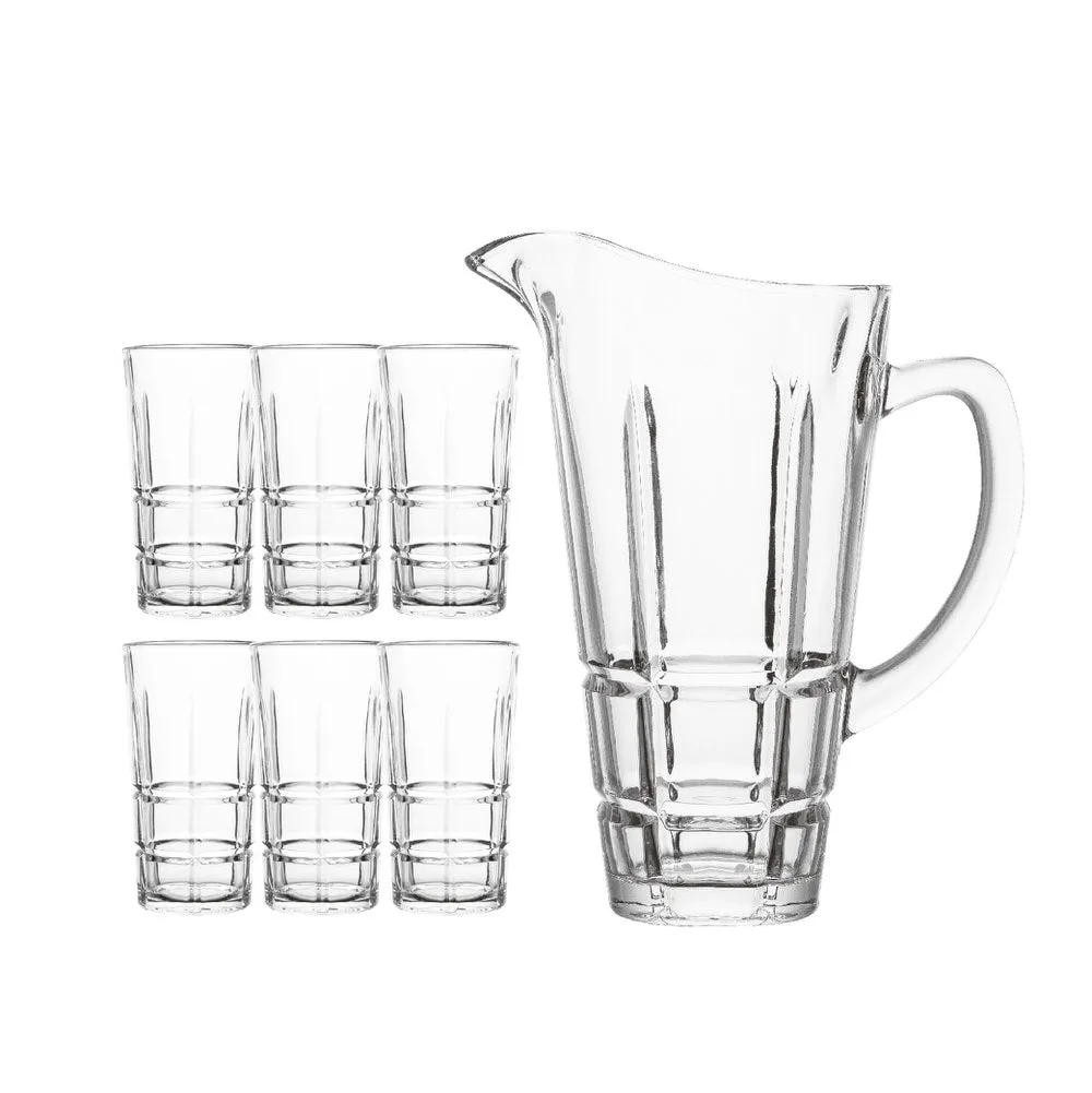 Delisoga Textured Glass Water Set | Premium Serving Drinking Set 7-Pcs