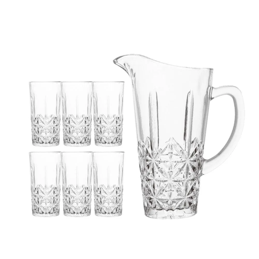 Delisoga Textured Glass Water Set | Premium Serving Drinking Set 7-Pcs