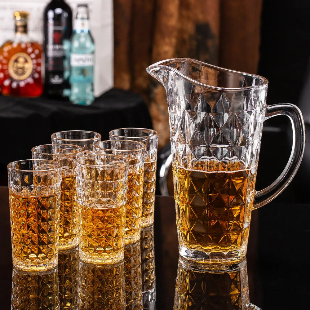 Delisoga Textured Glass Water Set | Premium Serving Drinking Set 7-Pcs