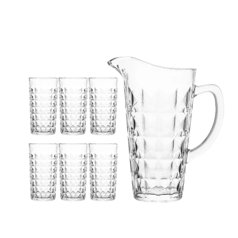 Delisoga Textured Glass Water Set | Premium Serving Drinking Set 7-Pcs