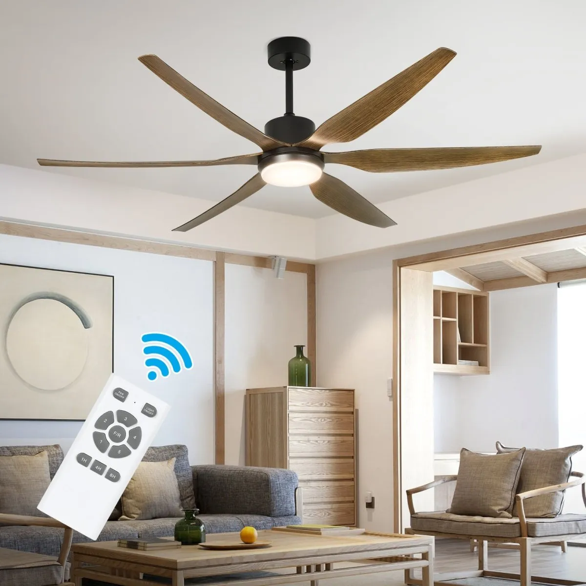 Depuley 66" Ceiling Fans with Lights Remote Control, Indoor Outdoor Black Ceiling Fan with 6 Blades, Dimmable Modern Room Fan for Patio Living Room, Summer House, Office, Reversible Quiet DC Motor