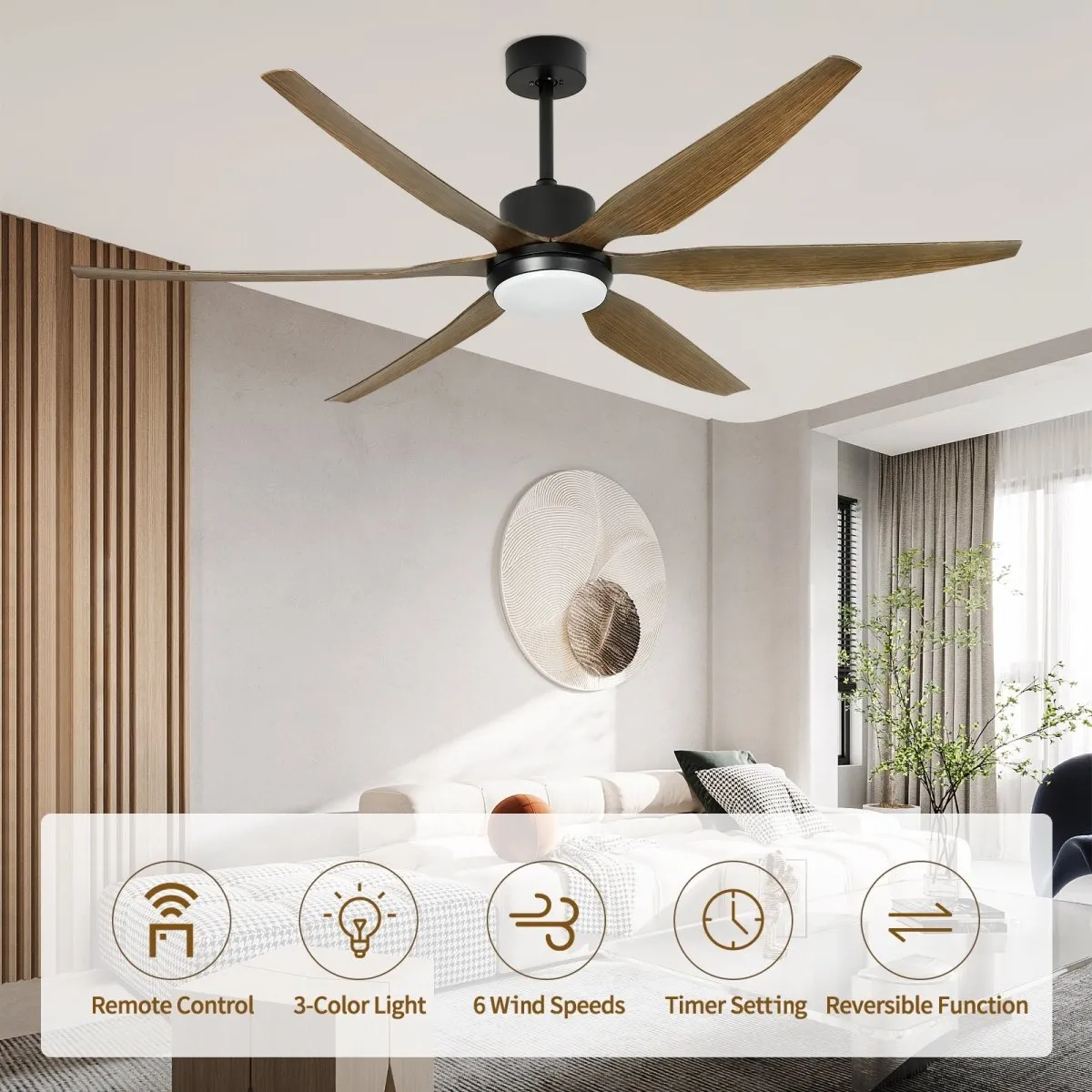 Depuley 66" Ceiling Fans with Lights Remote Control, Indoor Outdoor Black Ceiling Fan with 6 Blades, Dimmable Modern Room Fan for Patio Living Room, Summer House, Office, Reversible Quiet DC Motor