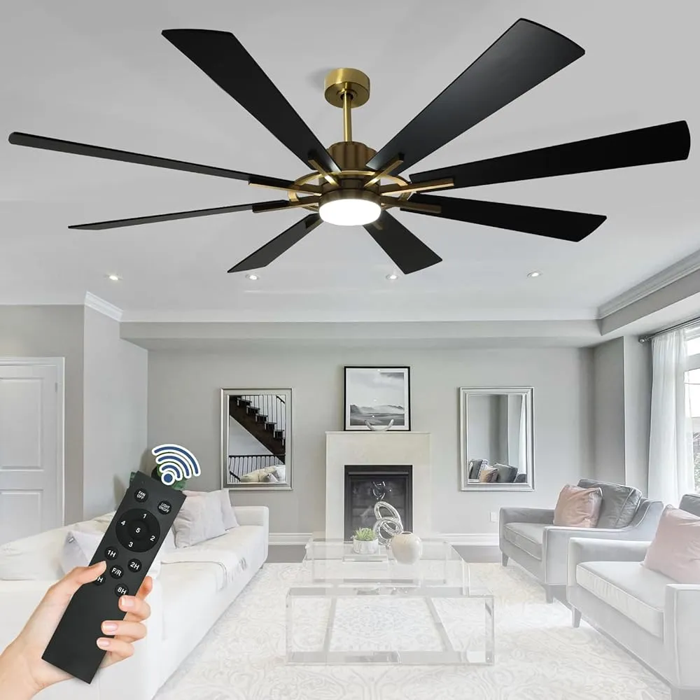 Depuley 72" Black Farmhouse Ceiling Fans with Lights and Remote, Large Reversible Modern Ceiling Fan with 5-Speed, Indoor Outdoor Ceiling Fan for Patio, 3CCT 3000K-6000K Quiet DC Motor 8 Blades, Gold