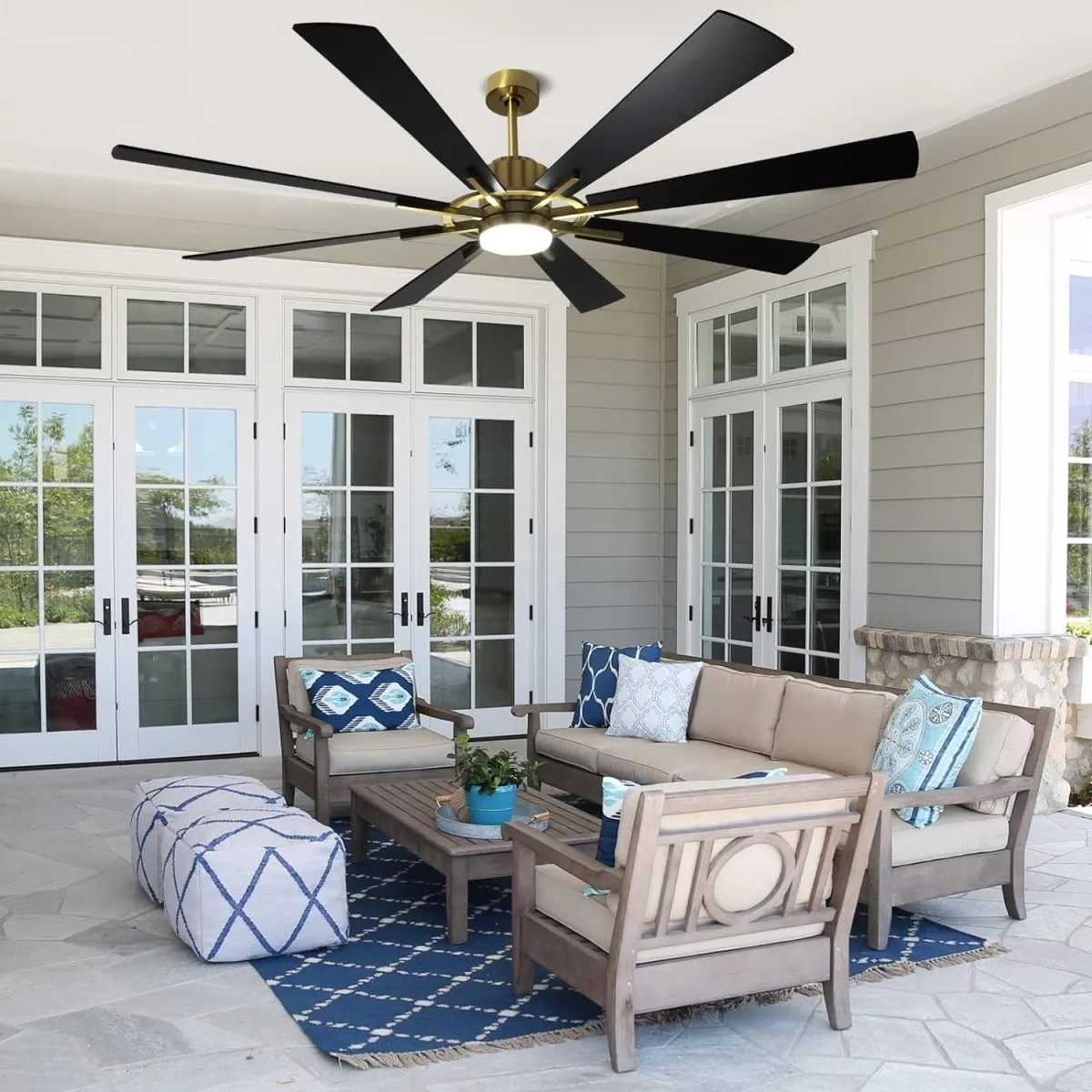 Depuley 72" Black Farmhouse Ceiling Fans with Lights and Remote, Large Reversible Modern Ceiling Fan with 5-Speed, Indoor Outdoor Ceiling Fan for Patio, 3CCT 3000K-6000K Quiet DC Motor 8 Blades, Gold