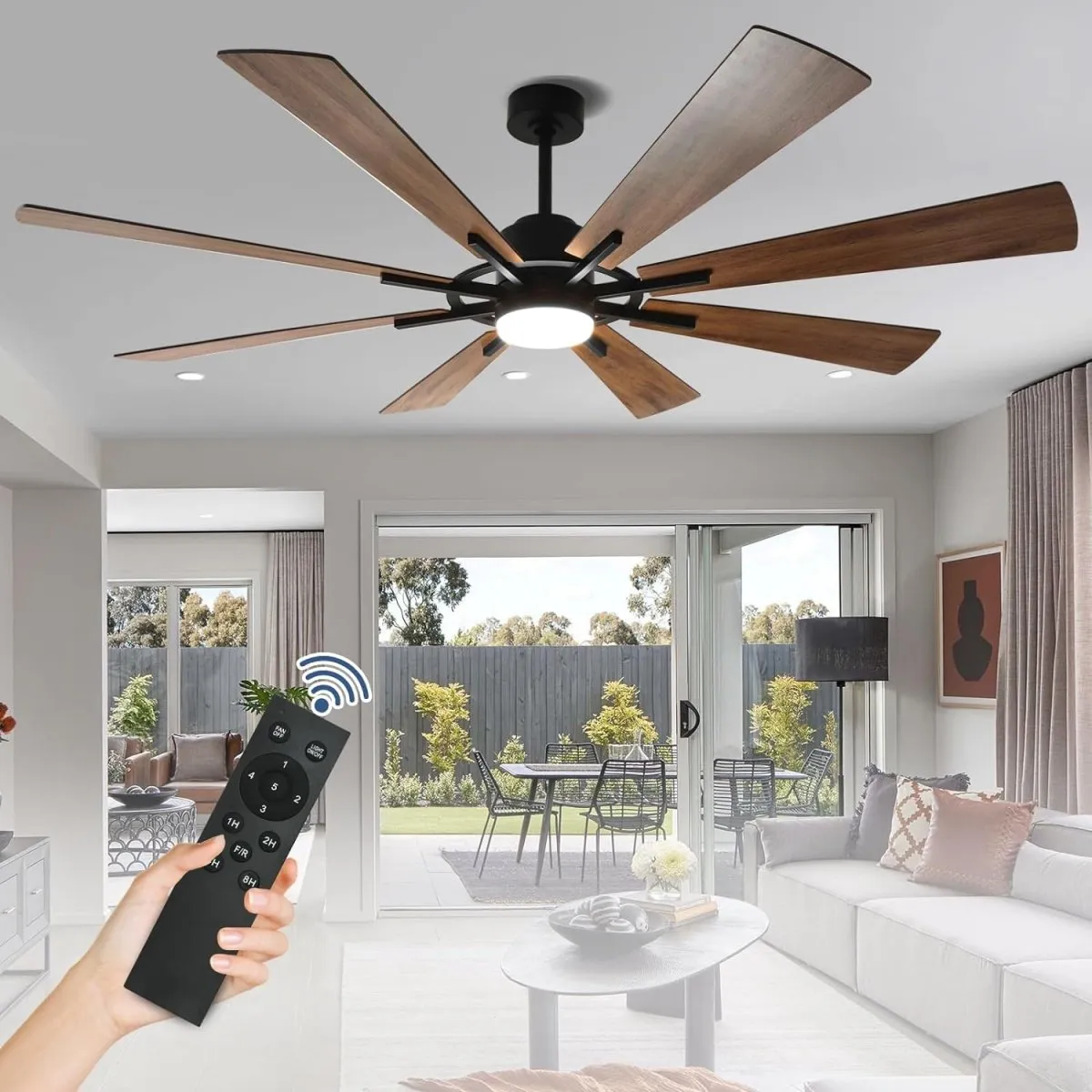 Depuley 72" DC Ceiling Fan with Lights Remote Control, Large Modern Black LED Ceiling Fans, 3-Color Reversible 8 Blades 5 Speed Quiet Motor for Living Room, Patio Hall, Office & Covered Outdoor, Timer