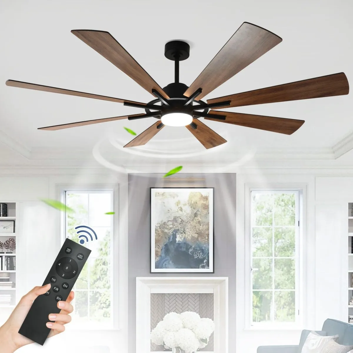 Depuley 72" DC Ceiling Fan with Lights Remote Control, Large Modern Black LED Ceiling Fans, 3-Color Reversible 8 Blades 5 Speed Quiet Motor for Living Room, Patio Hall, Office & Covered Outdoor, Timer