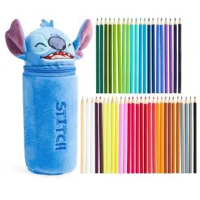 Disney Stitch Pencil Case with 48 Colouring Pencils Included - Blue