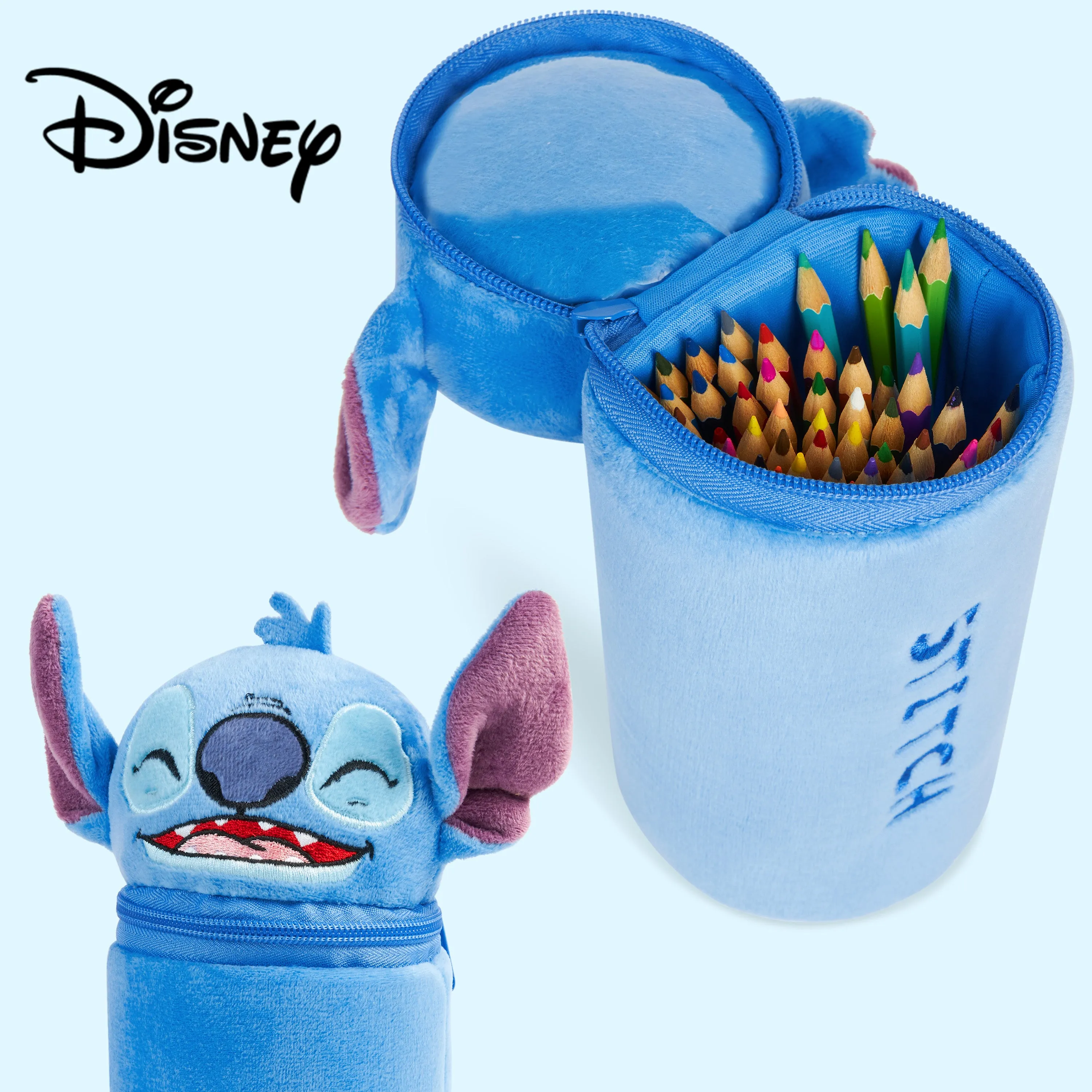 Disney Stitch Pencil Case with 48 Colouring Pencils Included - Blue