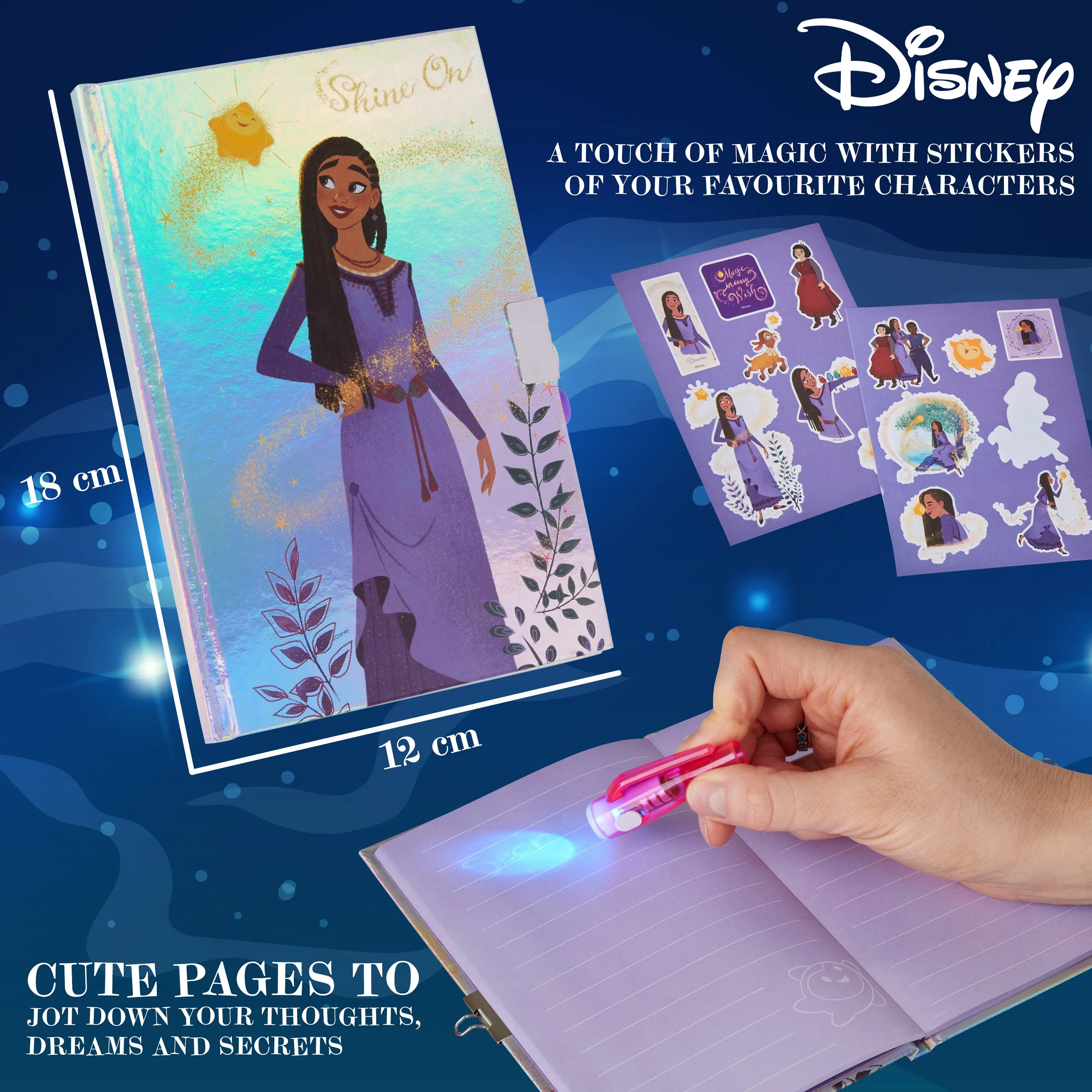 Disney Wish Diary for Girls -Girls Diary with Lock UV Invisible Ink Pen and Stickers Sheet