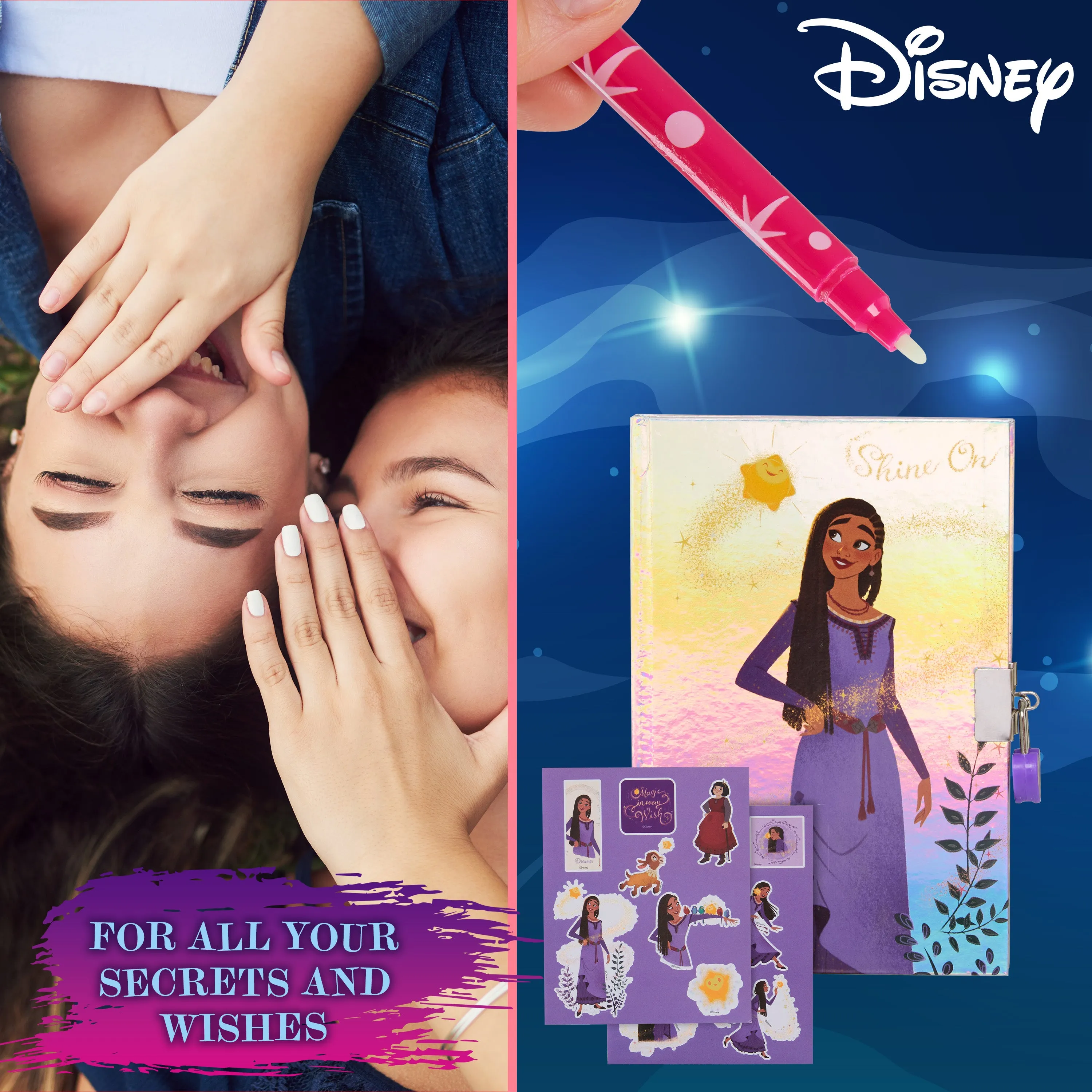 Disney Wish Diary for Girls -Girls Diary with Lock UV Invisible Ink Pen and Stickers Sheet