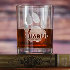 Dog's Name and Paw Print on Whiskey Glass Gift for Puppy Lovers