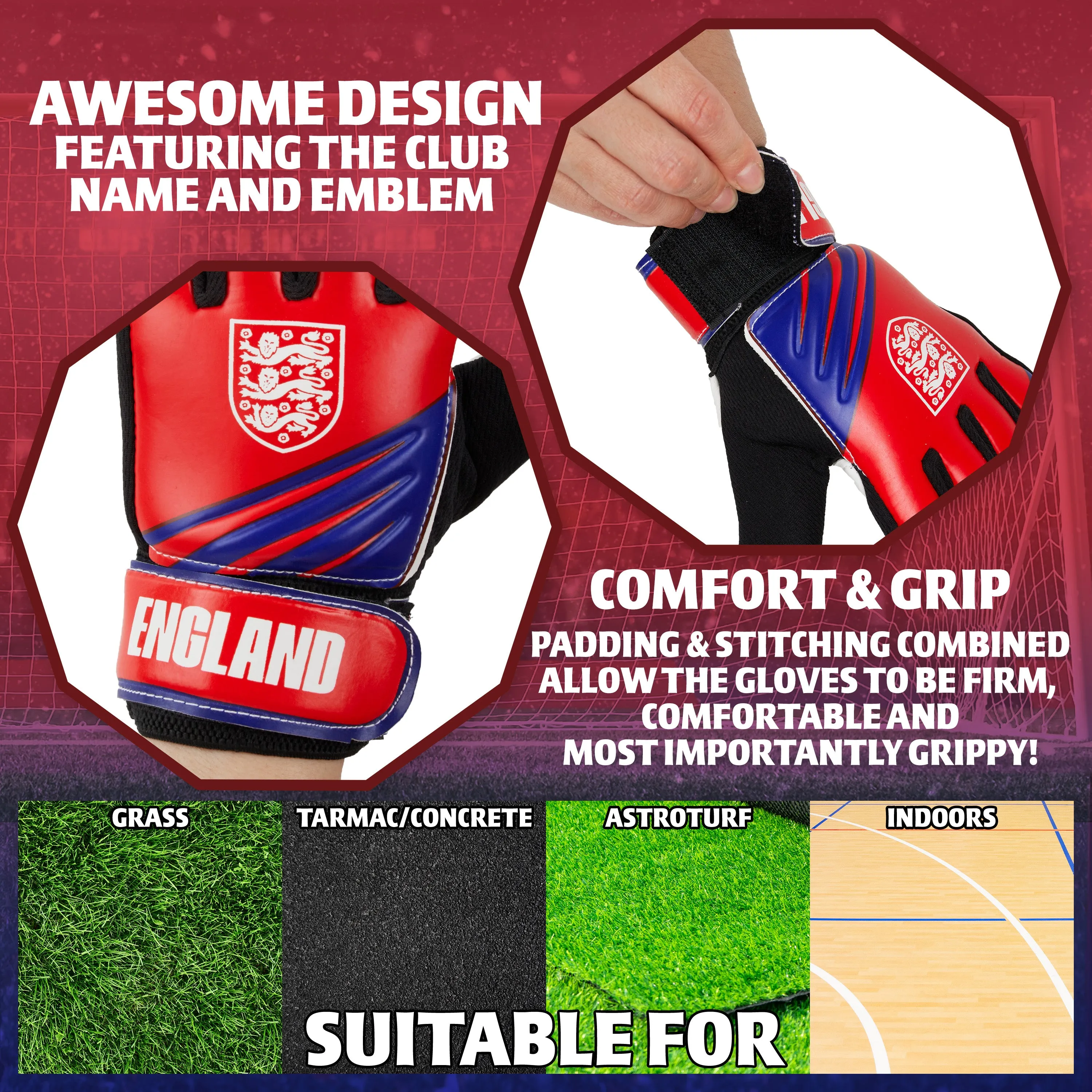 England FA Goalkeeper Gloves for Kids and Teenagers - Size 7