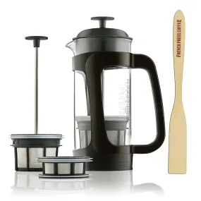 Espro P3, Glass French Press Coffee Maker (6-8 cups, 32 ounce) Thick and Durable Glass Carafe, Coffee Micro-Filter, Bundle with Handcrafted Coffee Paddle, 1 tbs. Coffee Scoop