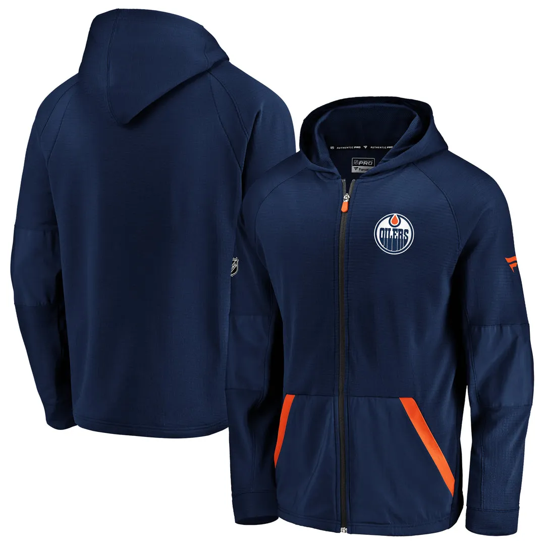 Fanatics Men's NHL Edmonton Oilers Authentic Pro Rinkside Gridback Full-Zip Hoodie