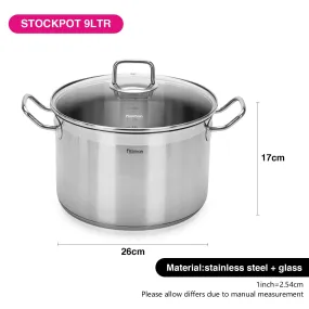 Fissman Stockpot With Glass Lid Tahara Series Stainless Steel 26x17cm/9LTR Clear/Silver