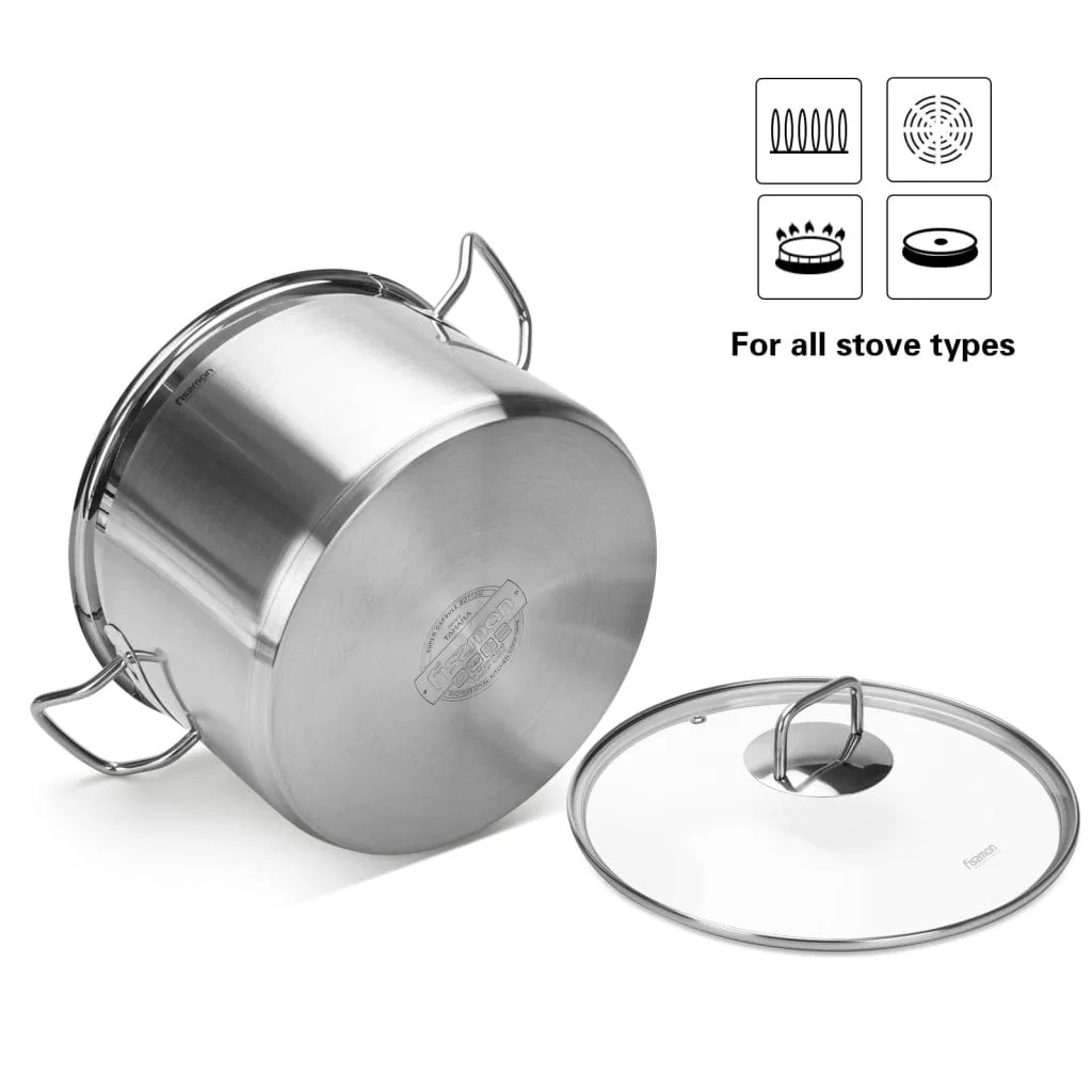 Fissman Stockpot With Glass Lid Tahara Series Stainless Steel 28x13cm/13.2LTR Clear/Silver