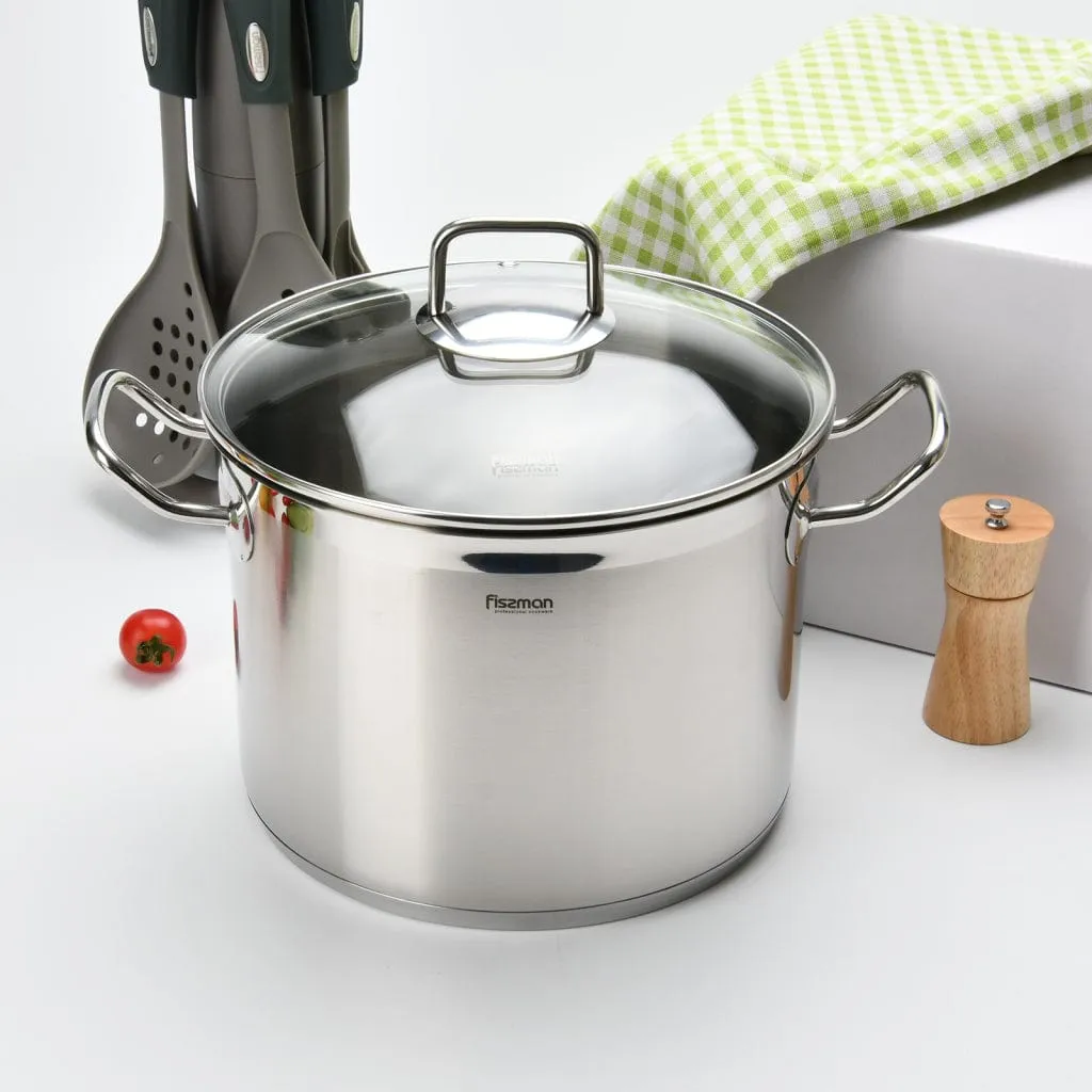 Fissman Stockpot With Glass Lid Tahara Series Stainless Steel 28x13cm/13.2LTR Clear/Silver