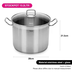 Fissman Stockpot With Glass Lid Tahara Series Stainless Steel 28x13cm/13.2LTR Clear/Silver