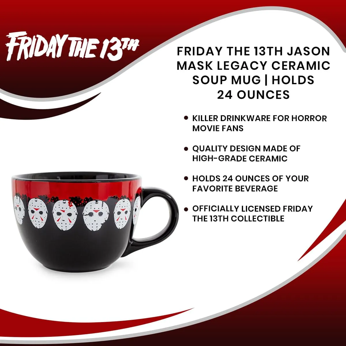 Friday the 13th Jason Mask Legacy Ceramic Soup Mug | Holds 24 Ounces