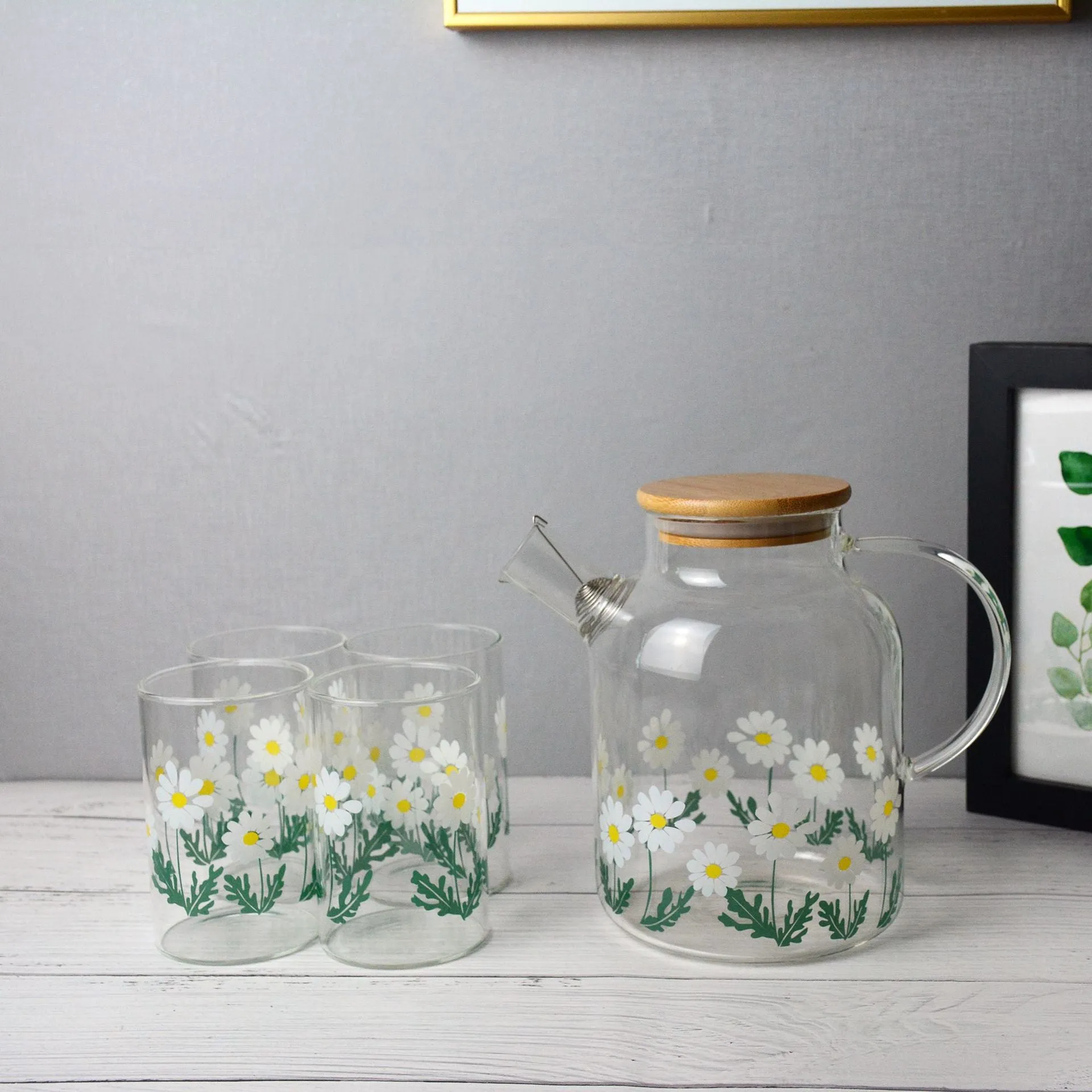 Glass Little Printed Glass Jug Set Summer Cold Water Bottle